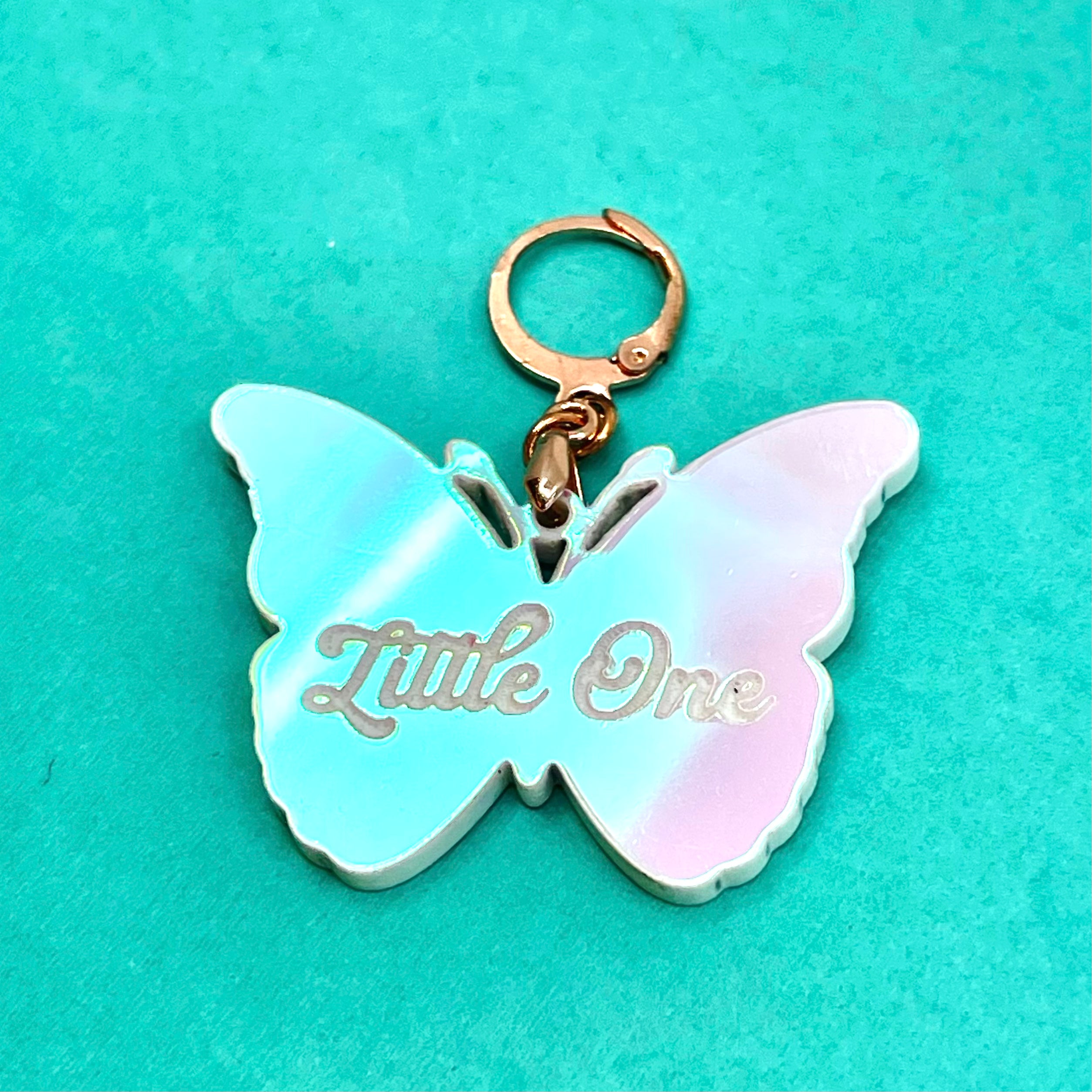 'Little One' Butterfly Collar Tag - Pink Iridescent