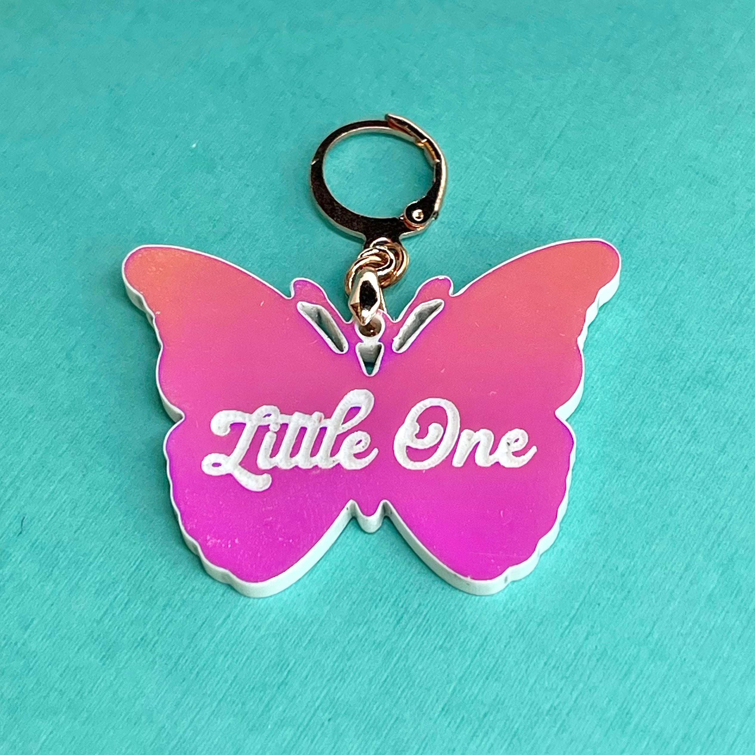 'Little One' Butterfly Collar Tag - Pink Iridescent