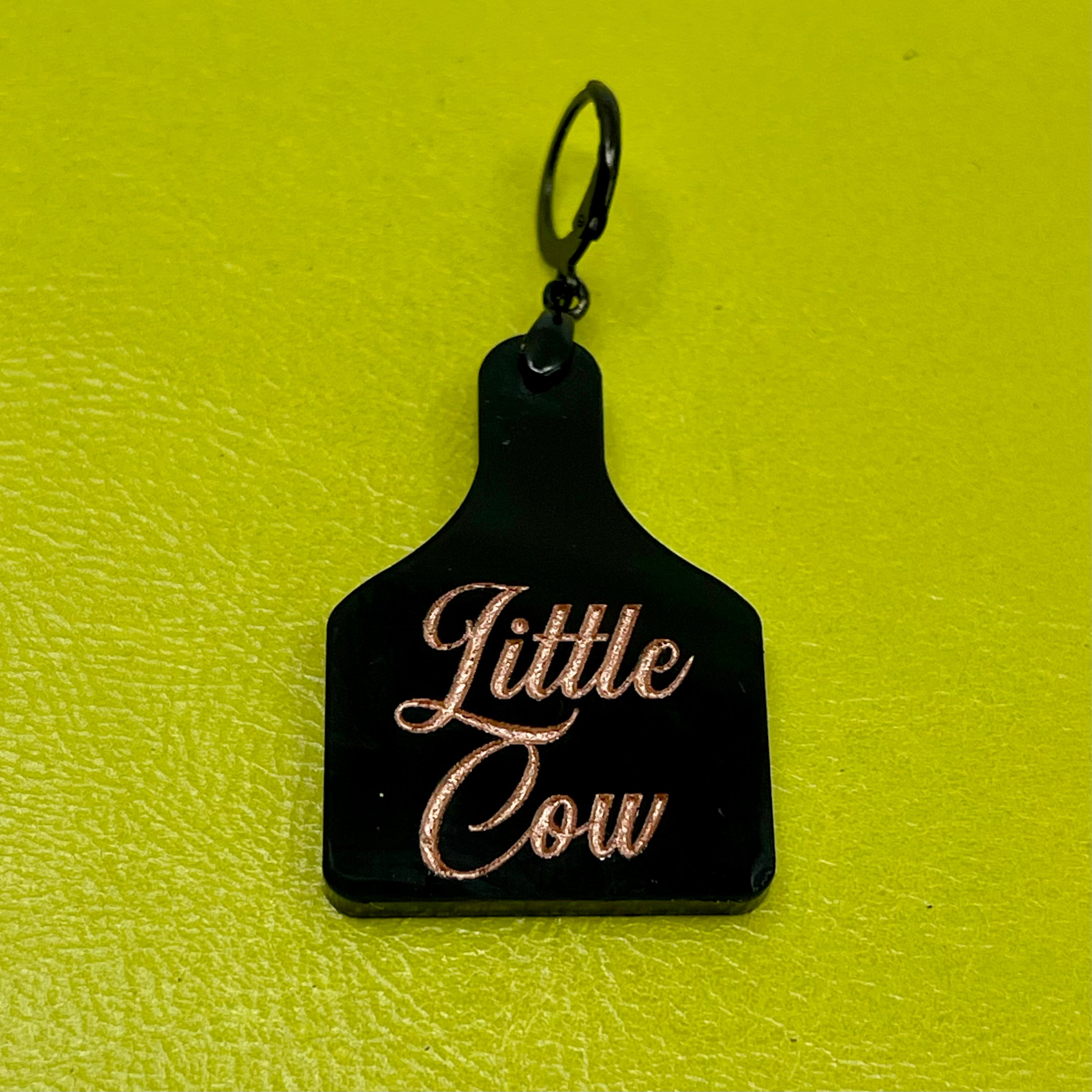 'Little Cow' Collar Tag - Black & Rose Gold