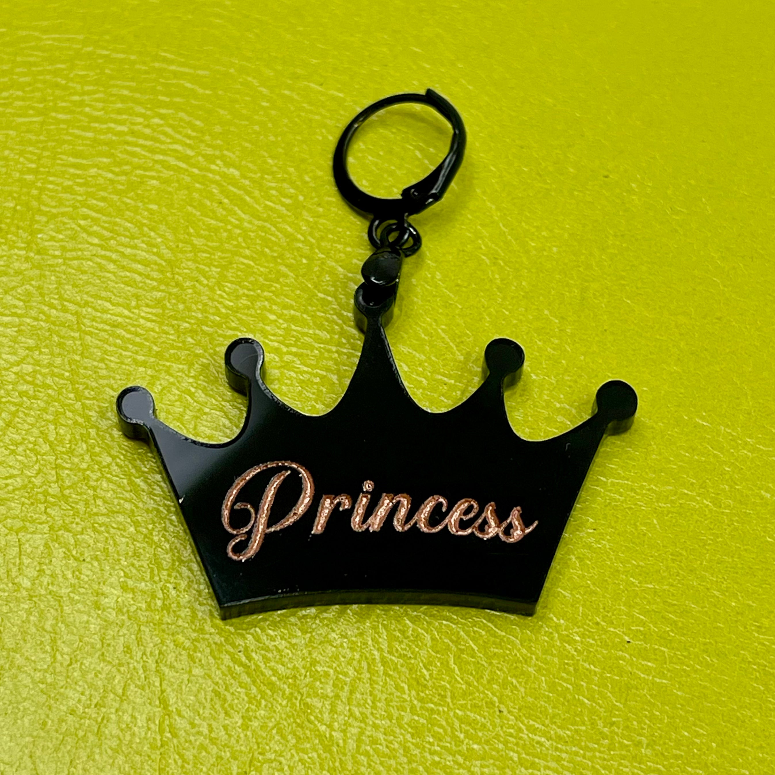 Princess Crown Collar Tag - Black & Rose Gold