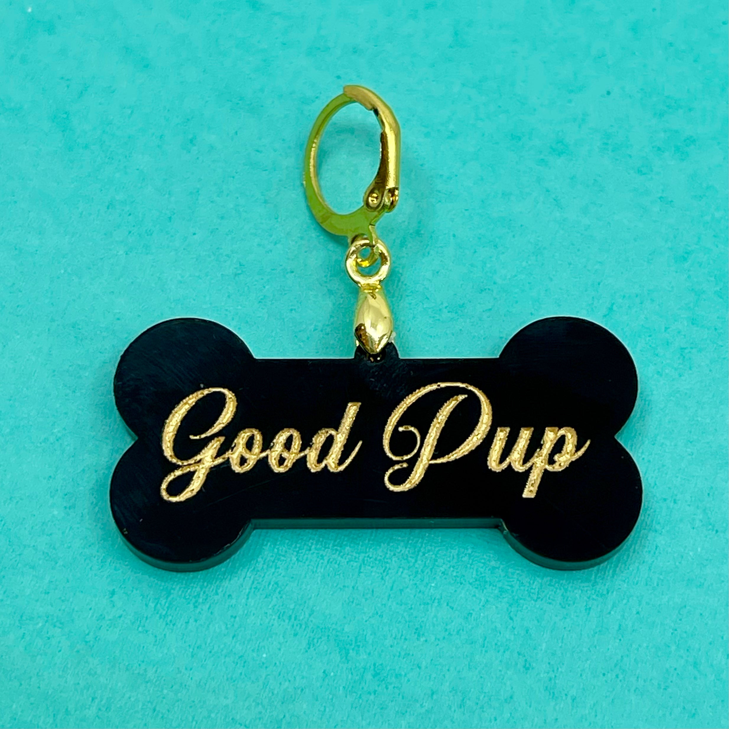 'Good Pup' Bone Collar Tag - Black & Gold