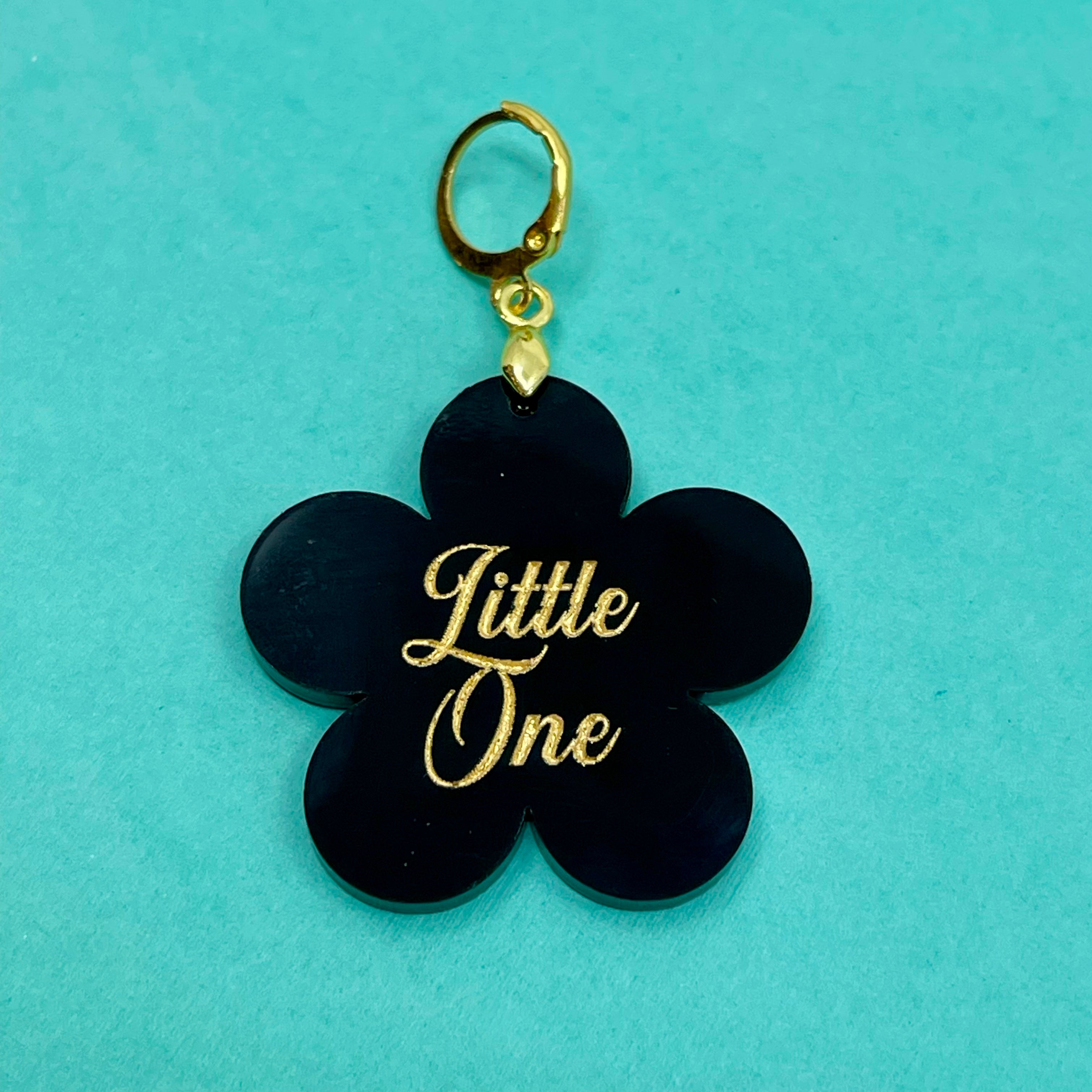 'Little One' Flower Collar Tag - Black & Gold
