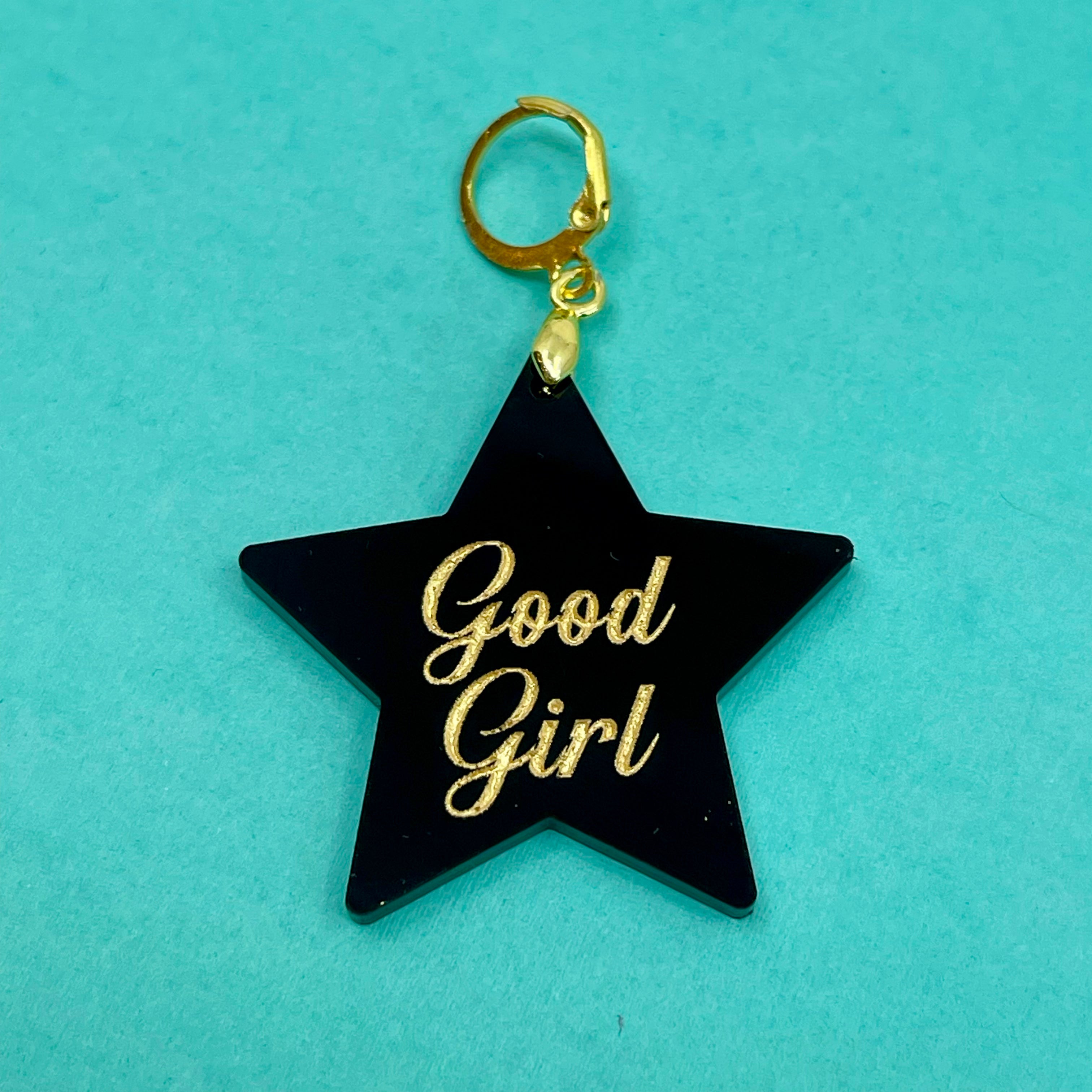 'Good Girl' Star Collar Tag - Black & Gold