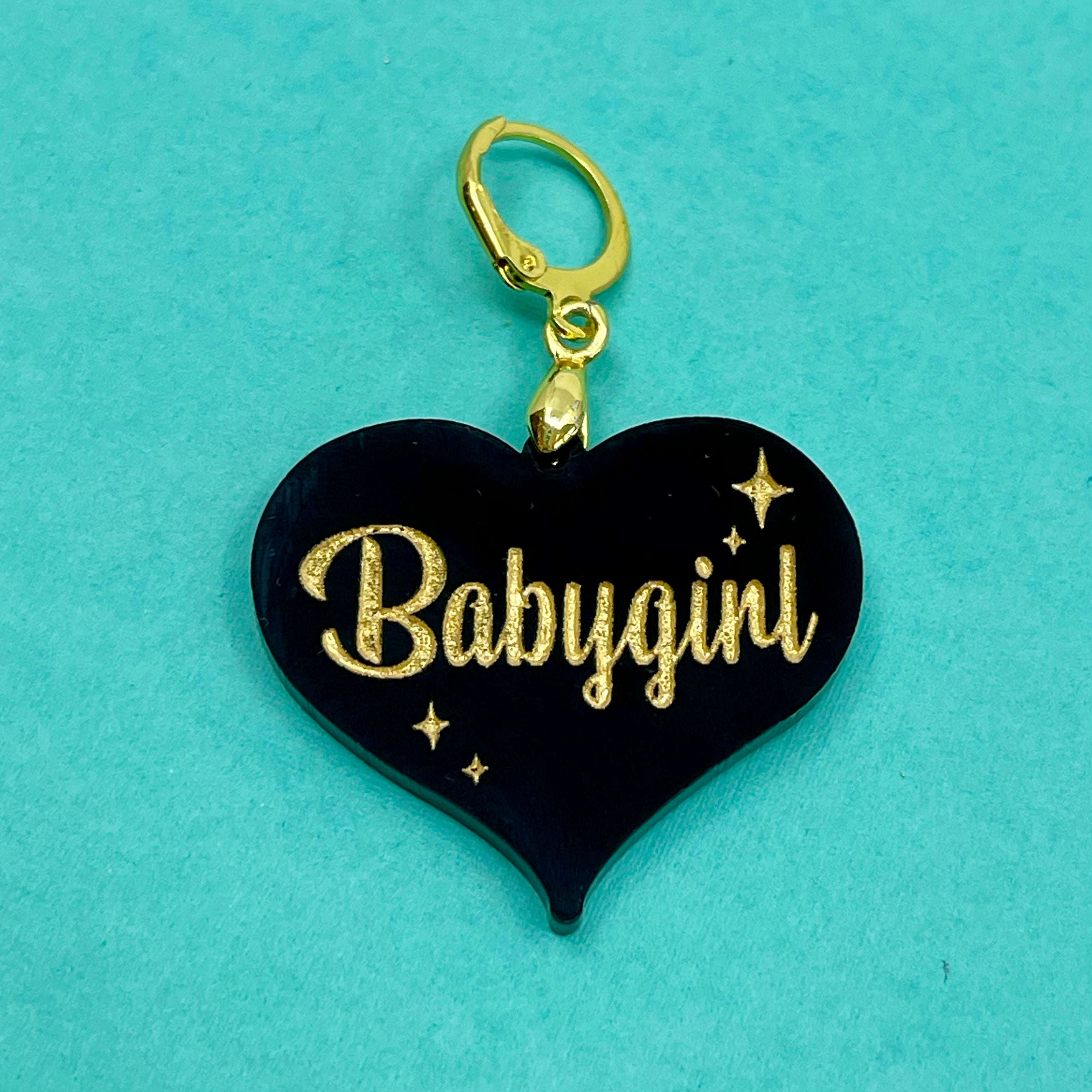 Retro Sparkle 'Babygirl' Collar Tag - Black & Gold