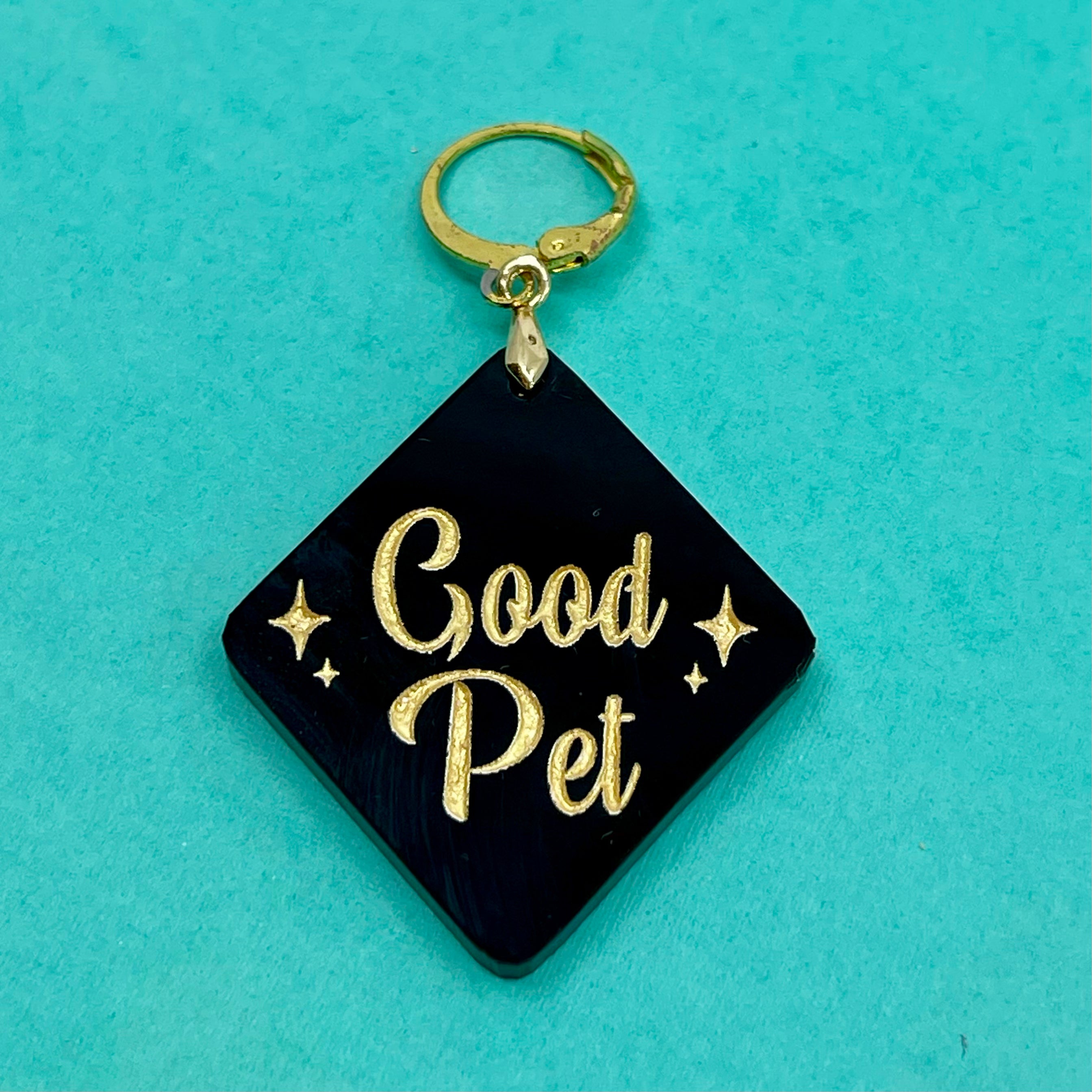 Retro Sparkle 'Good Pet' Collar Tag - Black & Gold