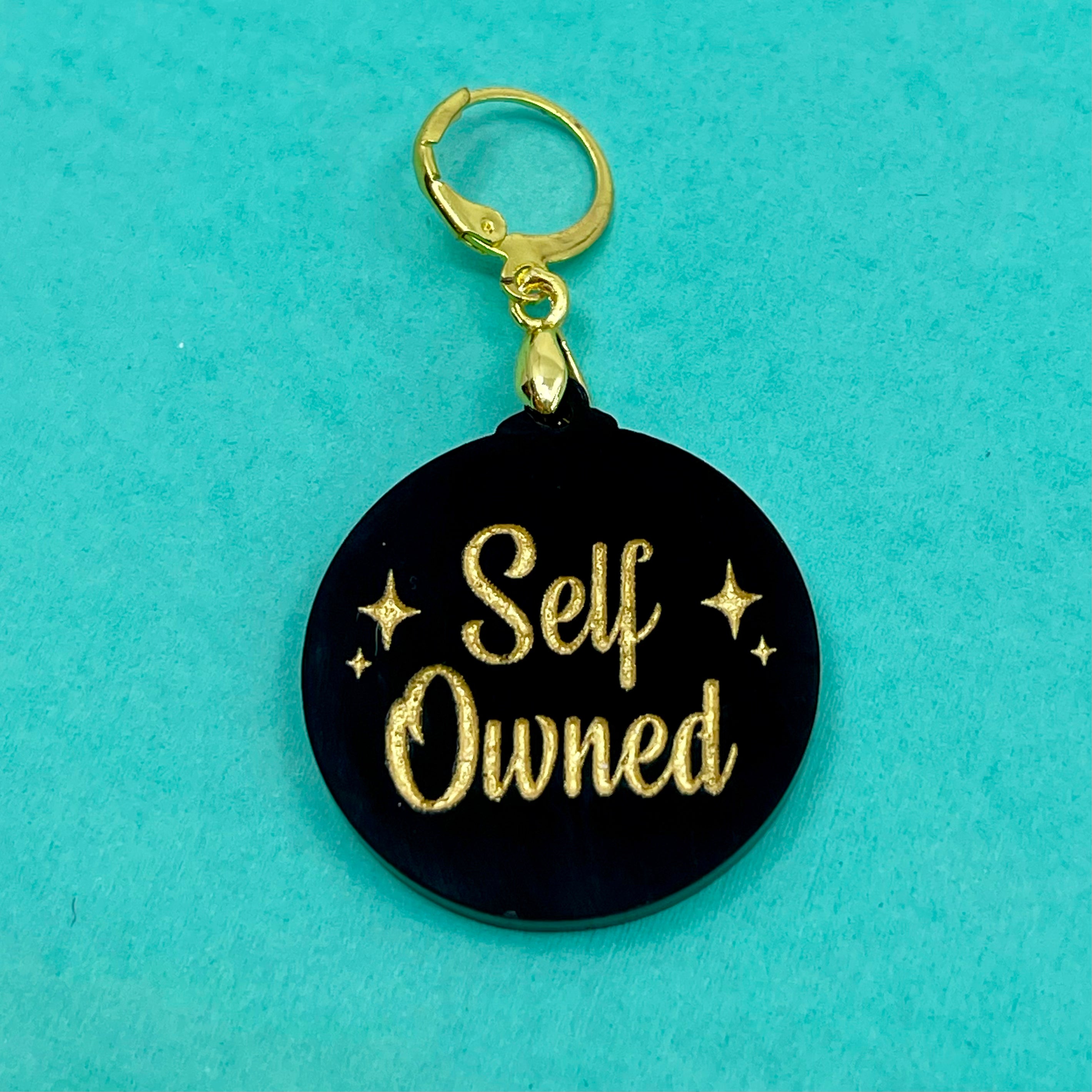 Retro Sparkle 'Self Owned' Collar Tag - Black & Gold
