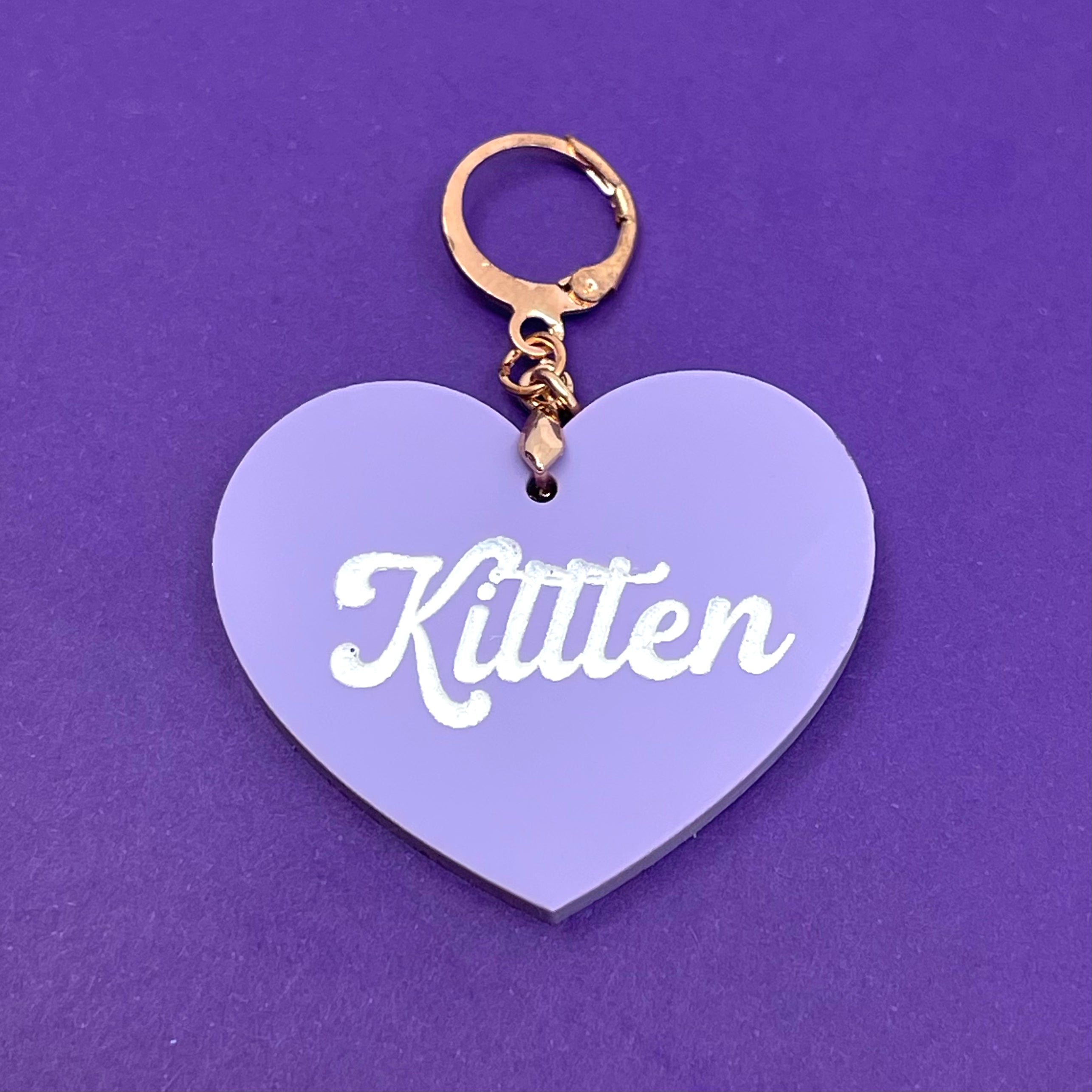 'Kitten' Heart Collar Tag - Lavender