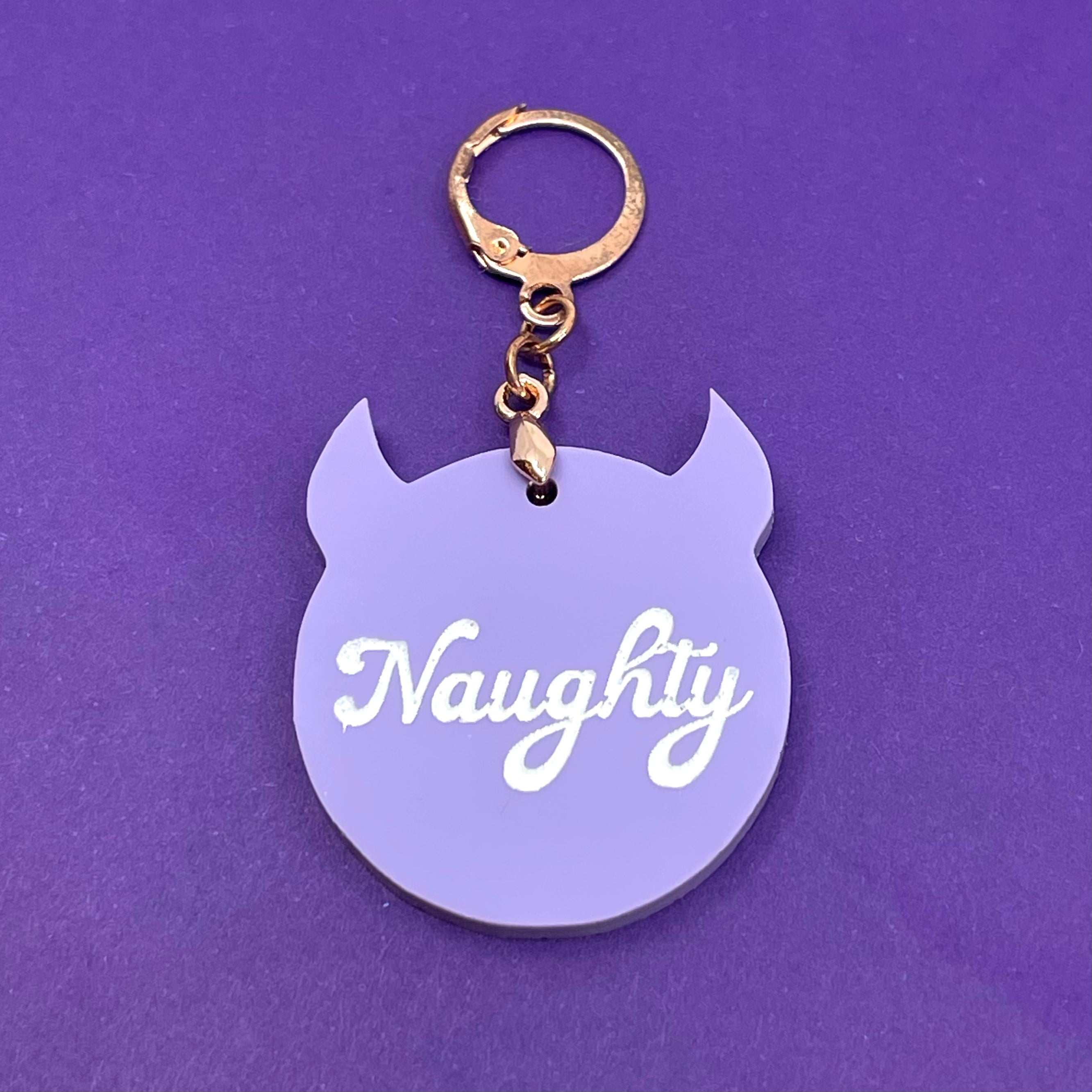 'Naughty' Devil Horns Collar Tag - Lavender