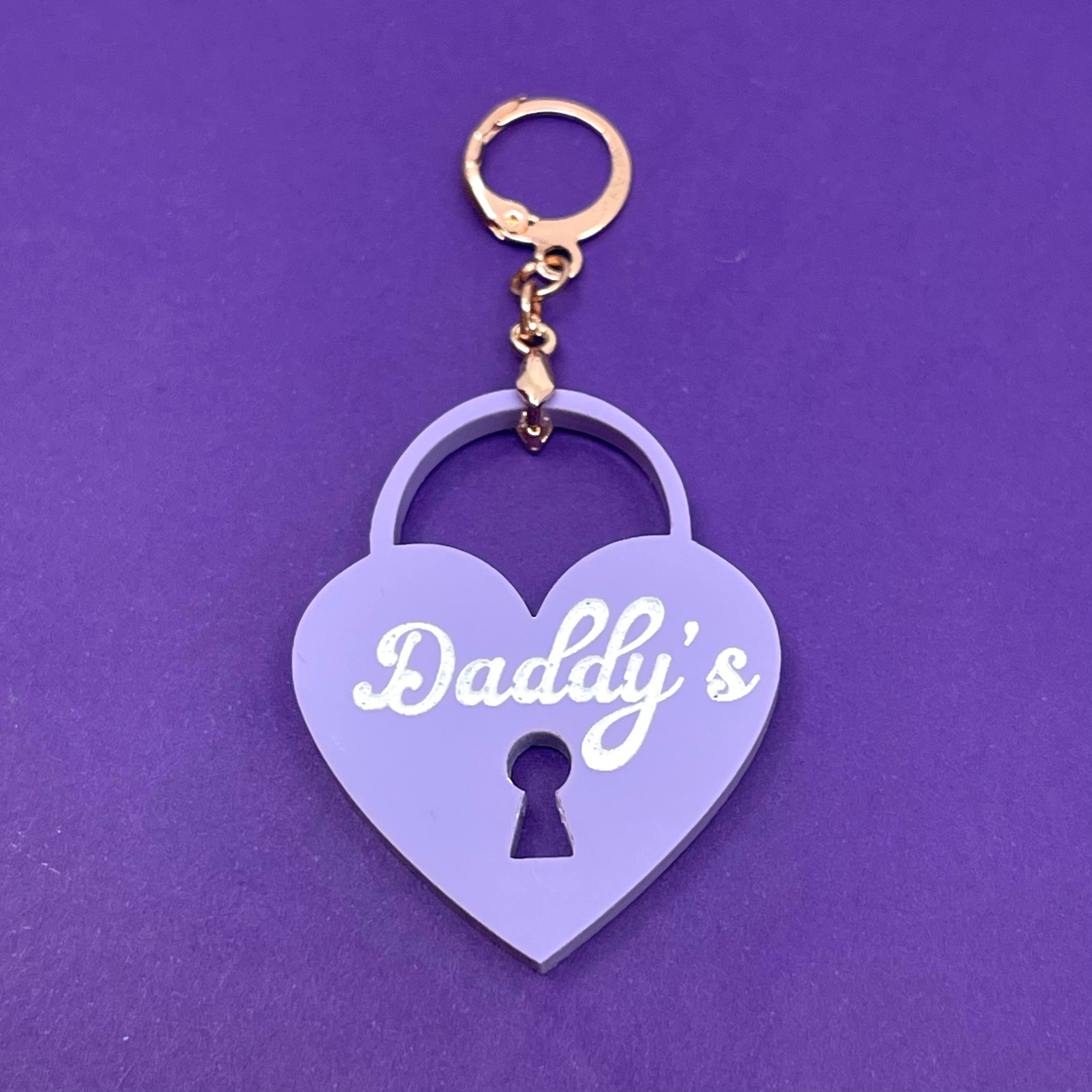 'Daddy's' Heart Lock Collar Tag - Lavender