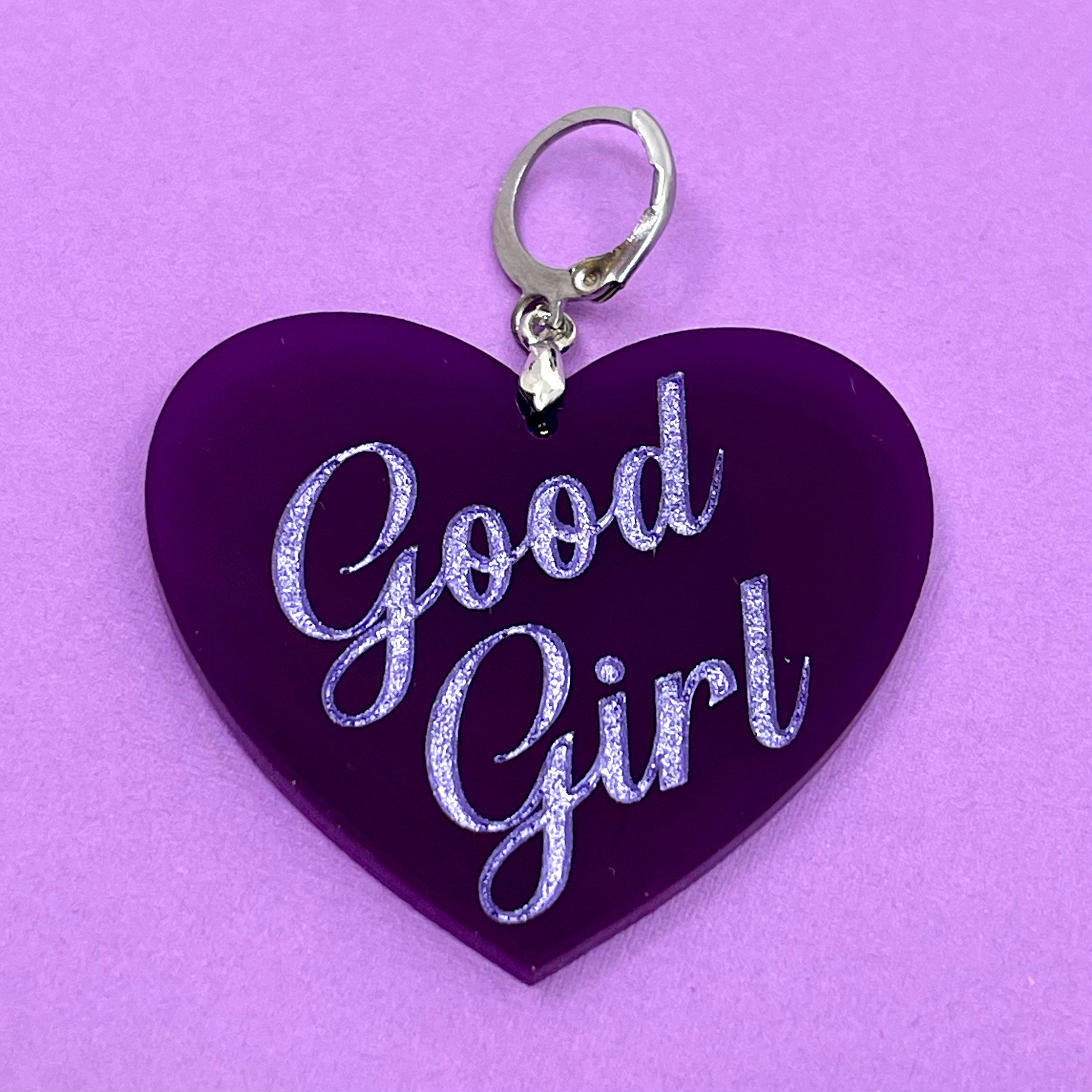 Good Girl XL Heart Collar Tag - Purple