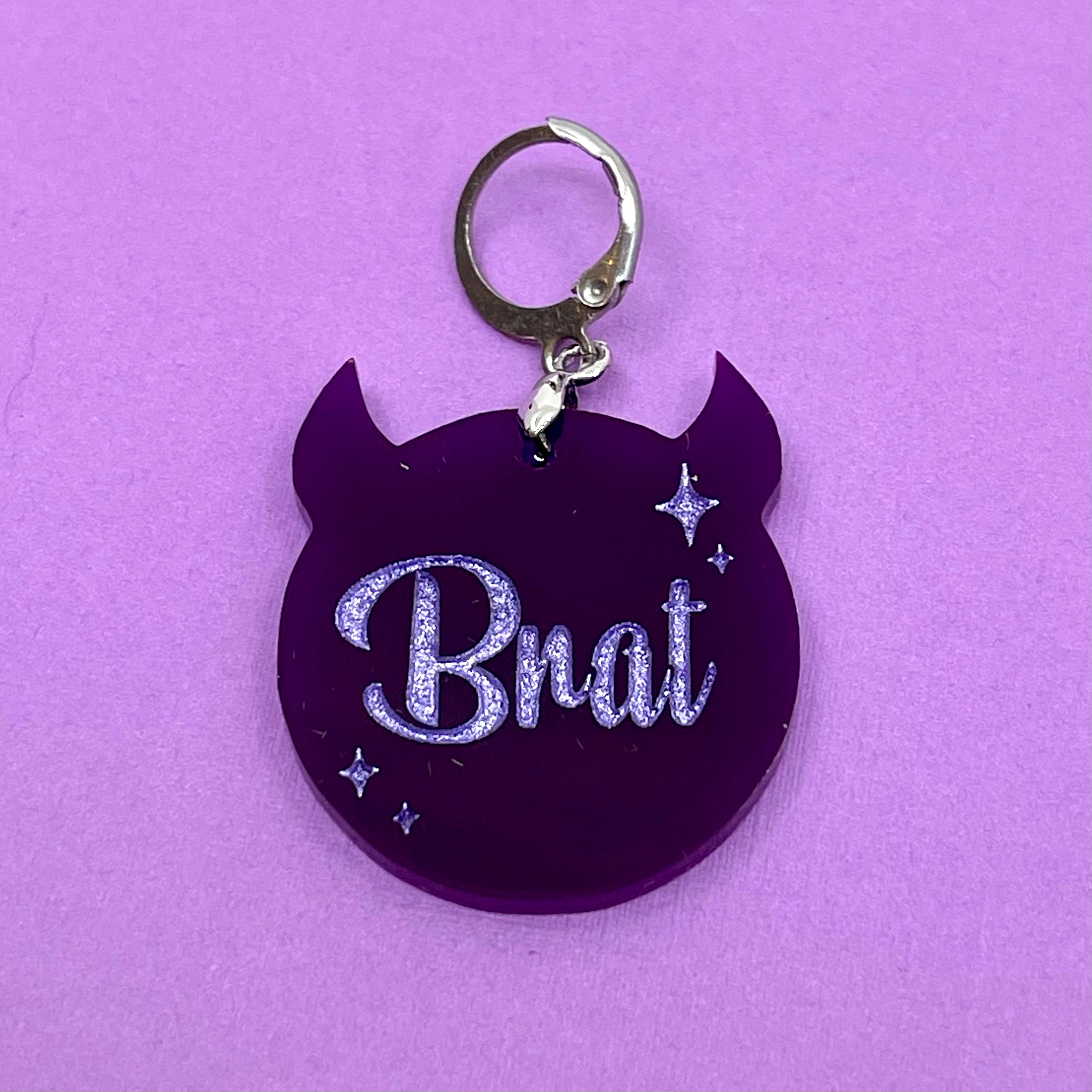 Retro Sparkle Brat Collar Tag - Purple