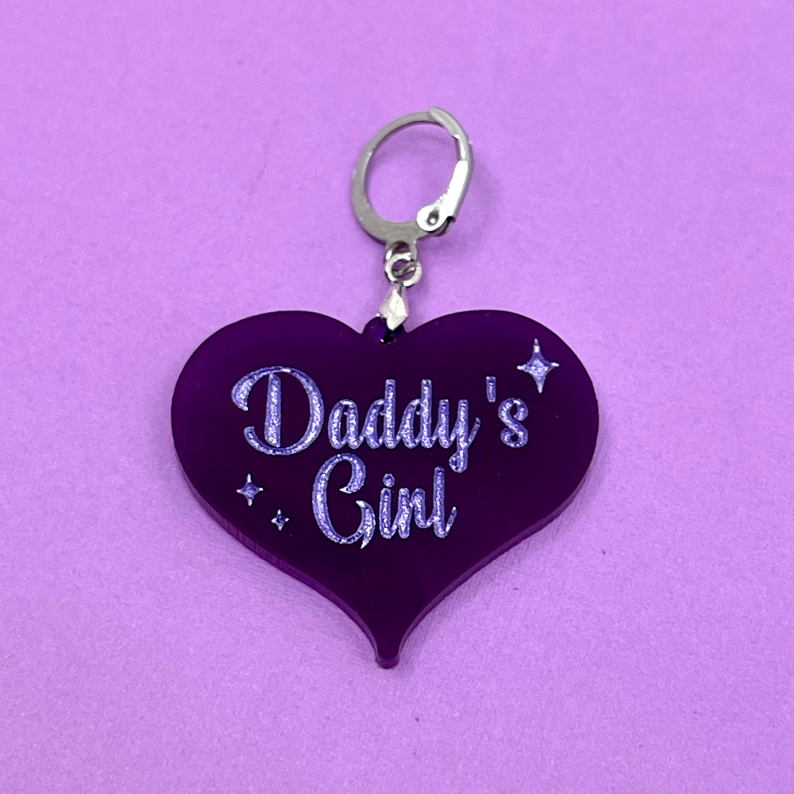 Retro Sparkle Daddy's Girl Collar Tag - Purple