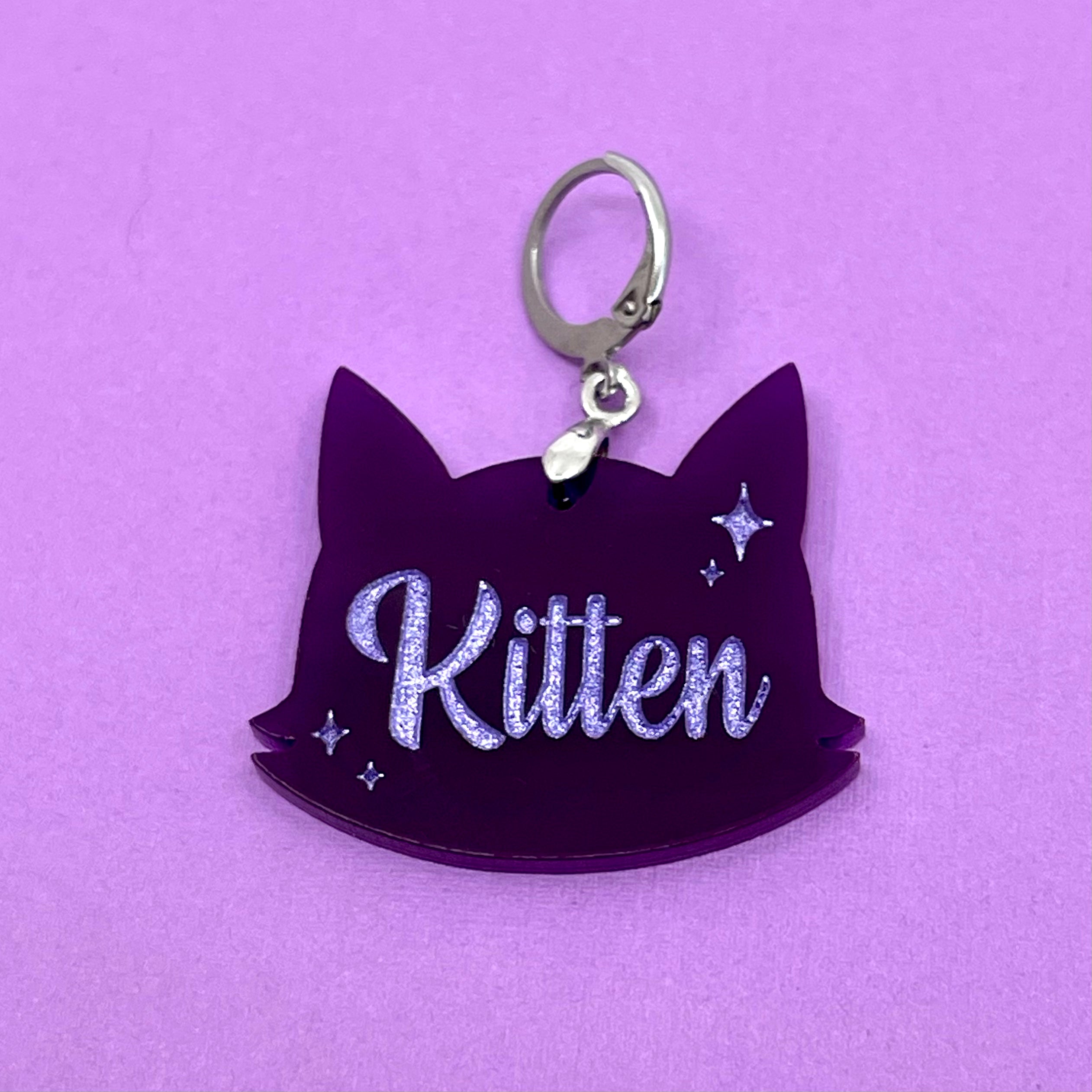 Retro Sparkle Kitten Collar Tag - Purple