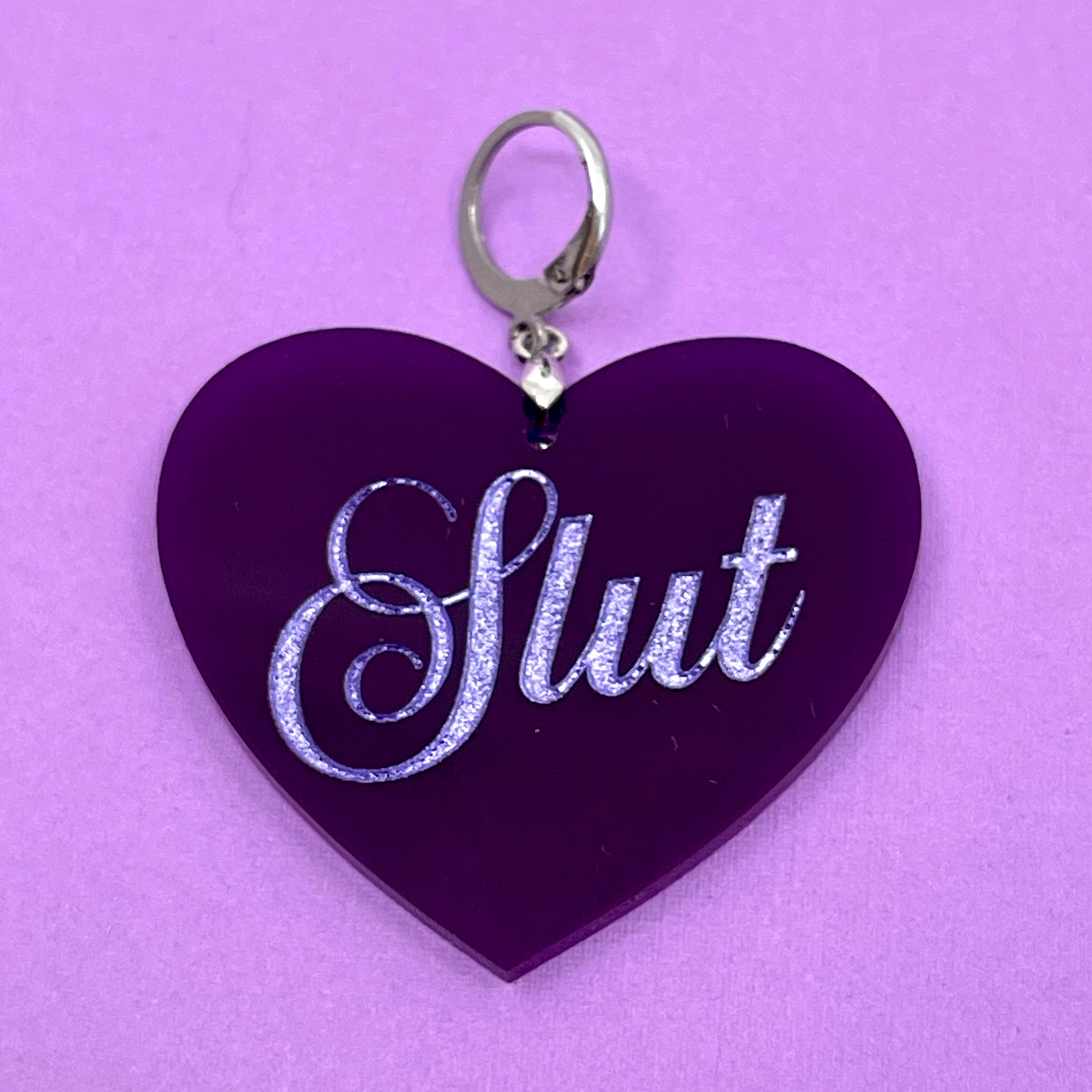 Slut XL Heart Collar Tag - Purple