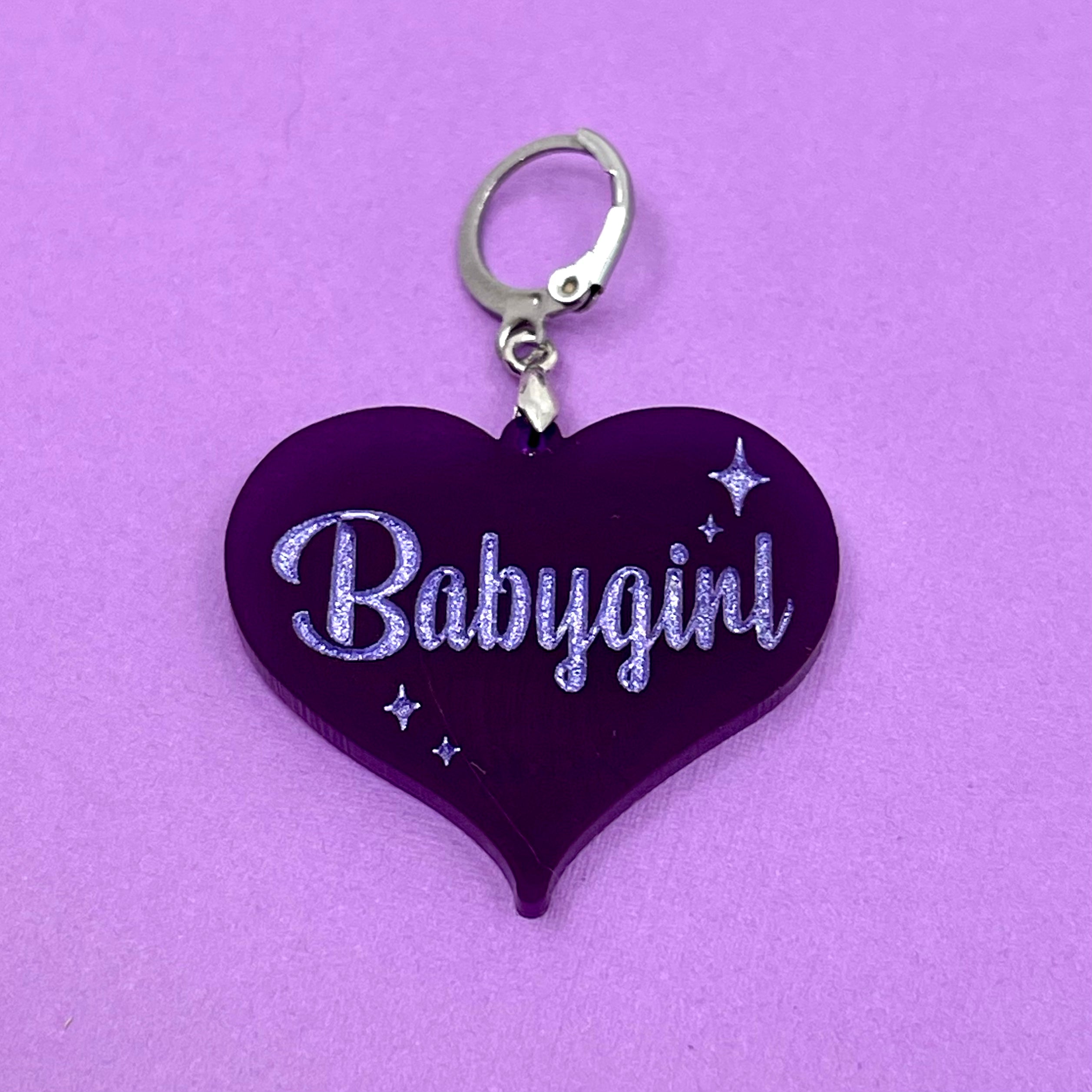 Retro Sparkle Babygirl Collar Tag - Purple