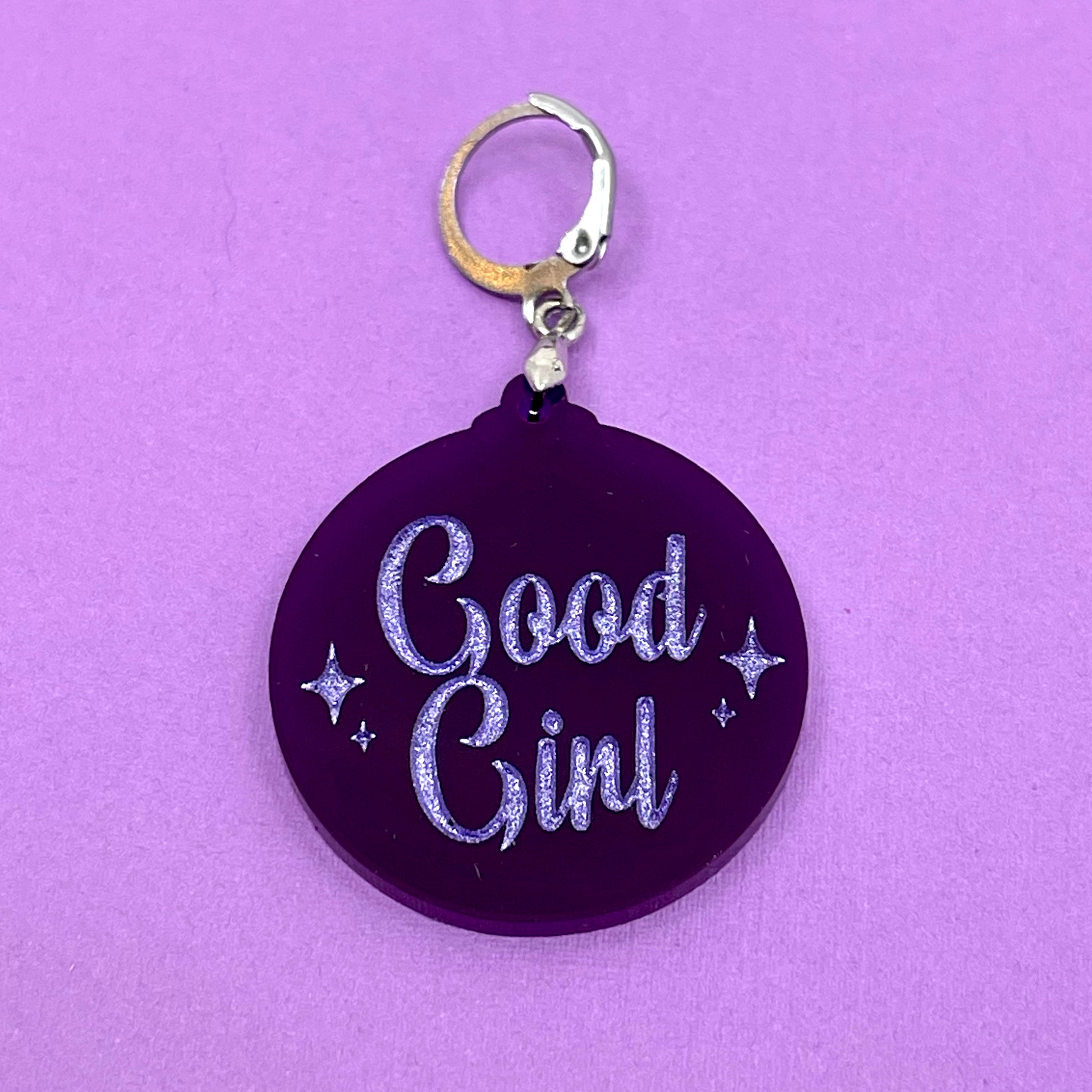 Retro Sparkle Good Girl Collar Tag - Purple