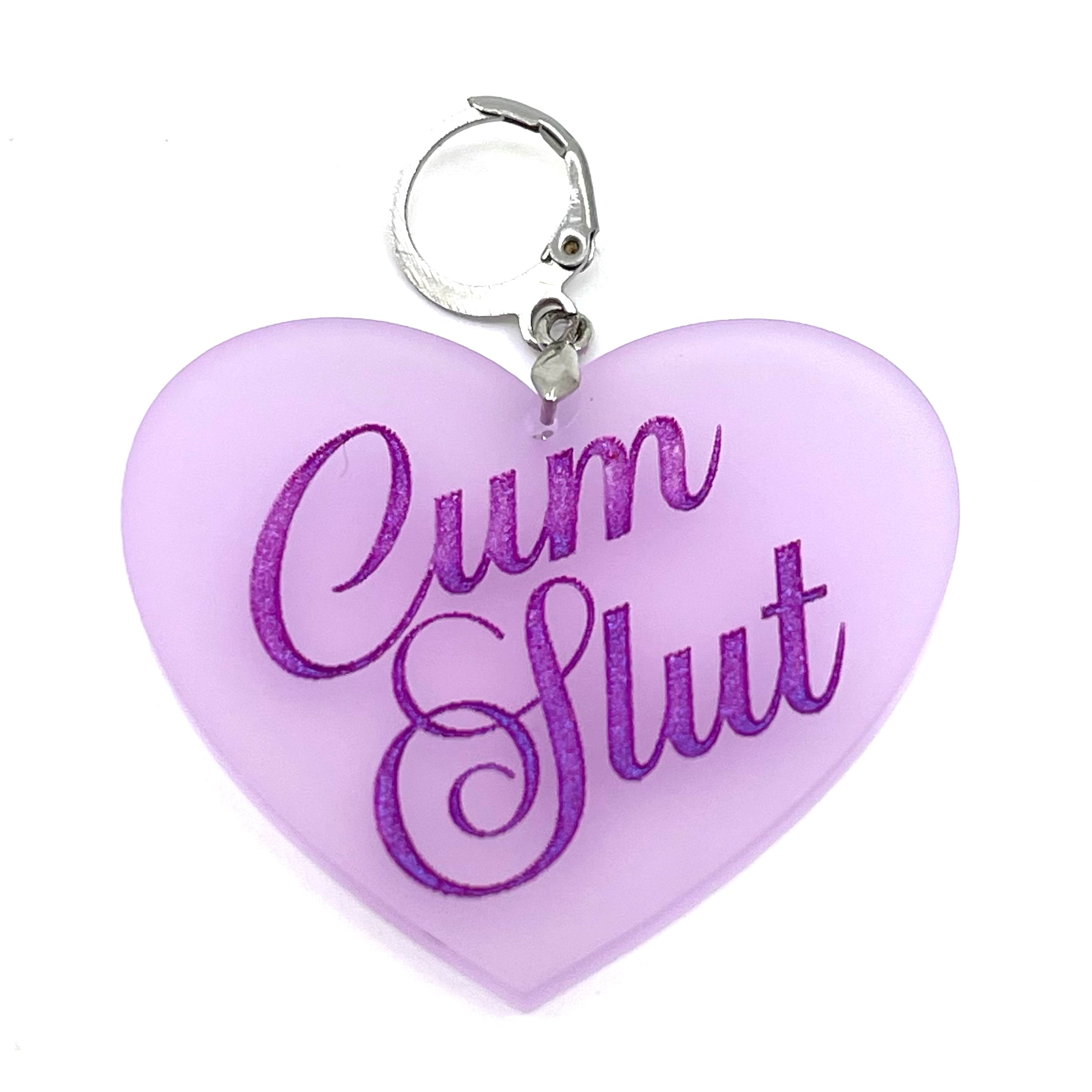 Cum Slut XL Heart Collar Tag - Wisteria