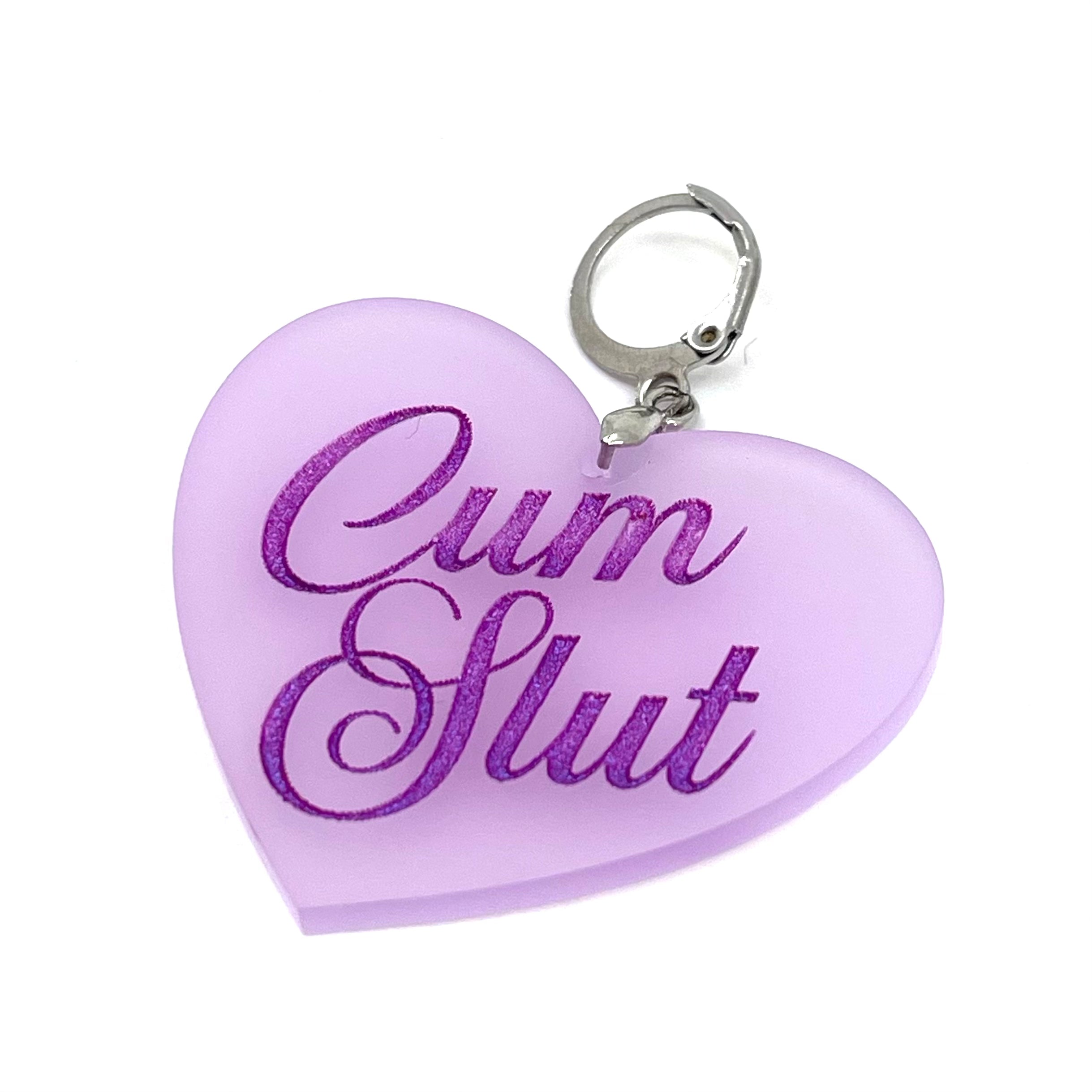 Cum Slut XL Heart Collar Tag - Wisteria