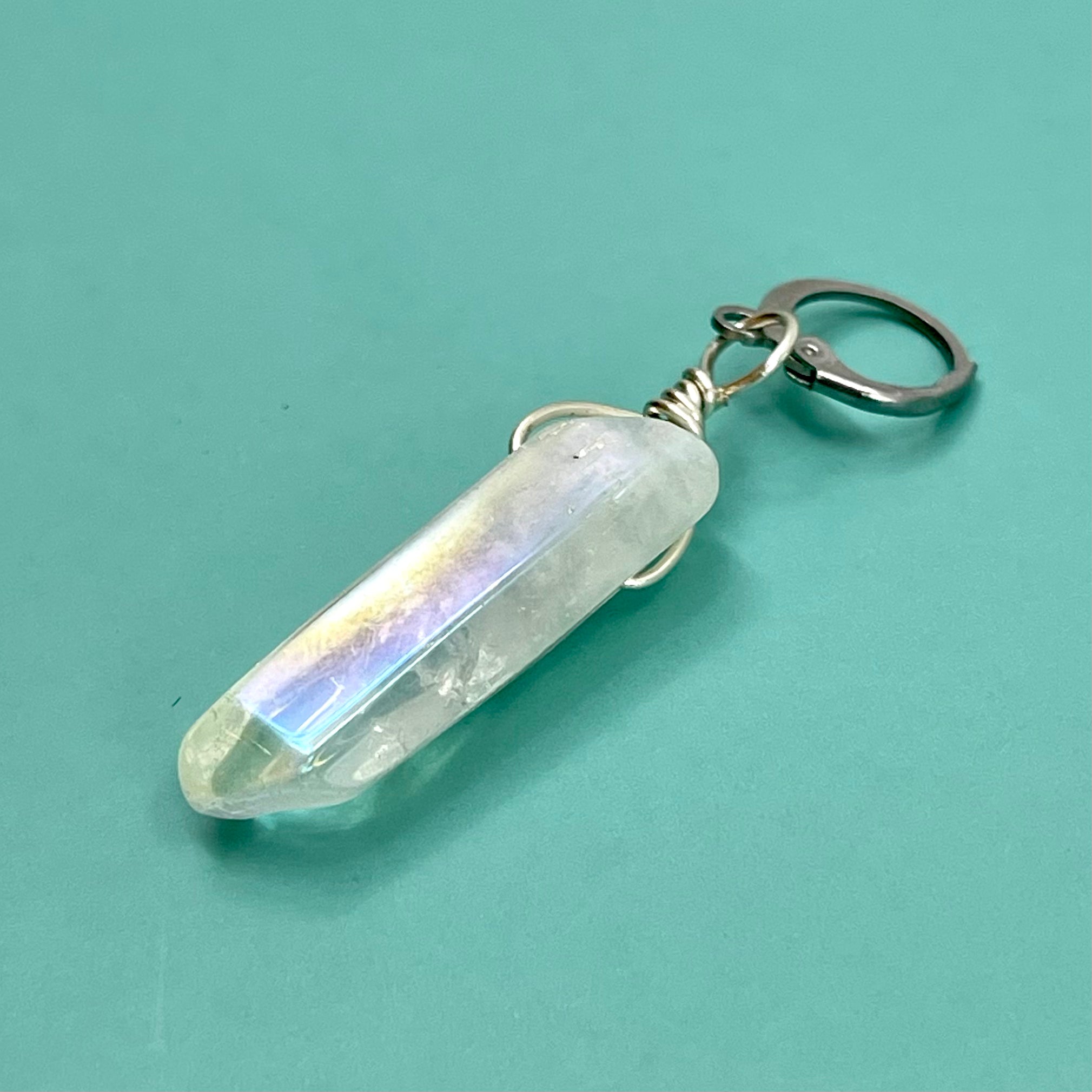 Angel Aura Quartz Crystal Point Collar Charm