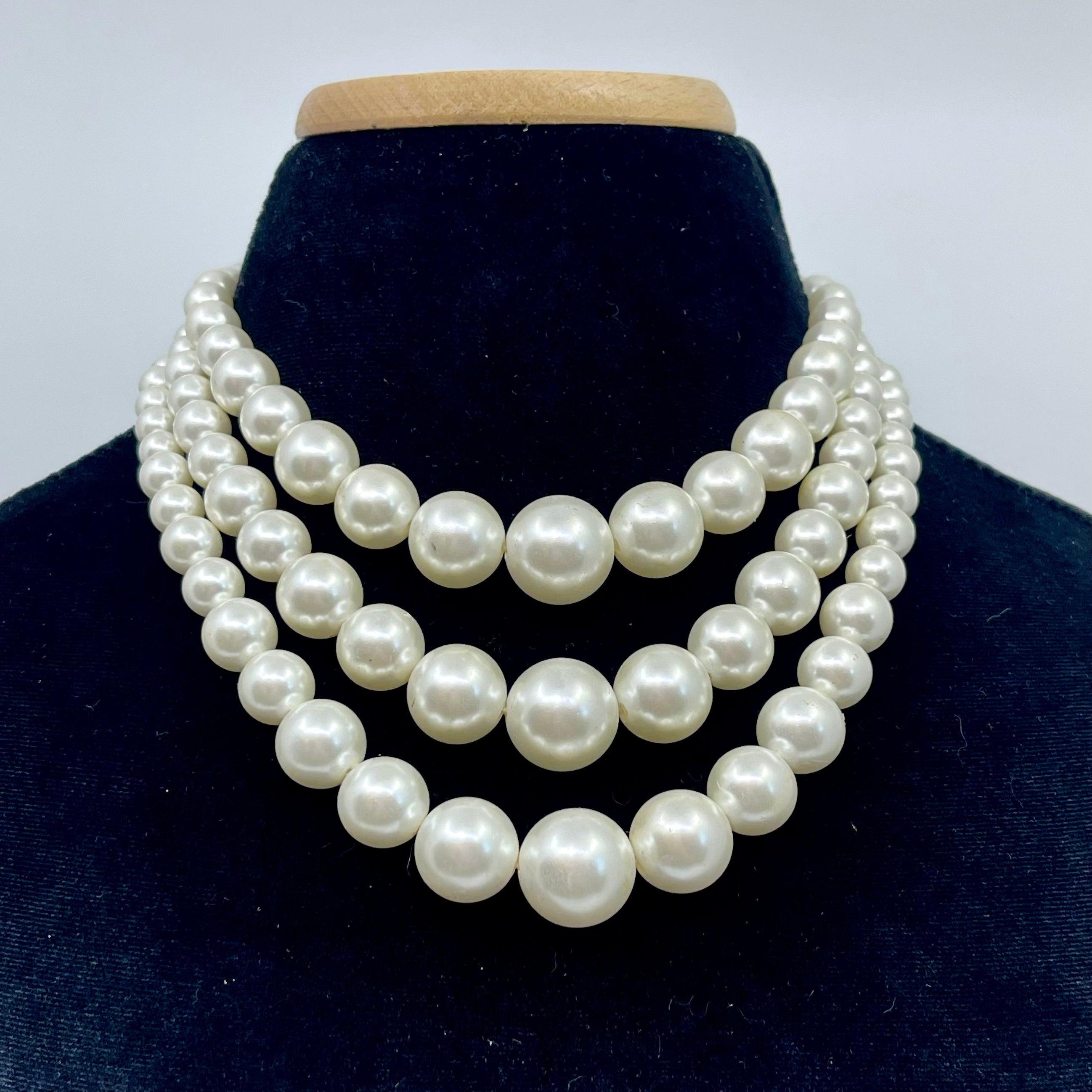 White Triple Strand Pearls 15" - True Vintage Day Collar #13