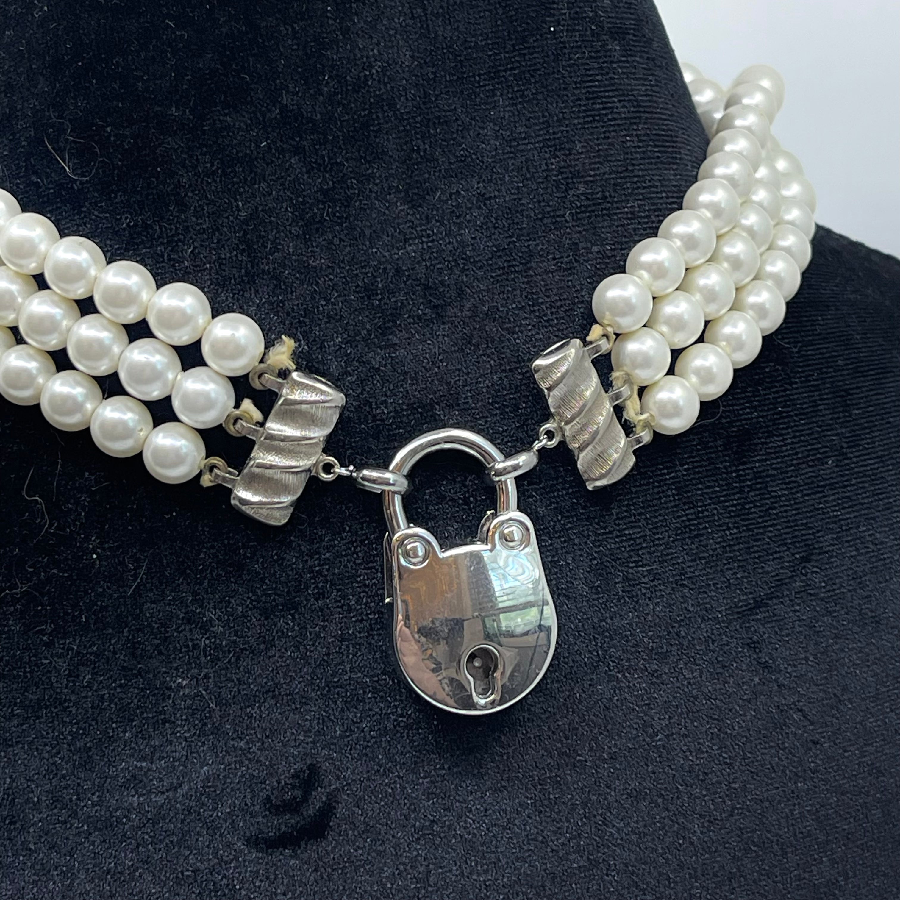 White Triple Strand Pearls 15" - True Vintage Day Collar #13