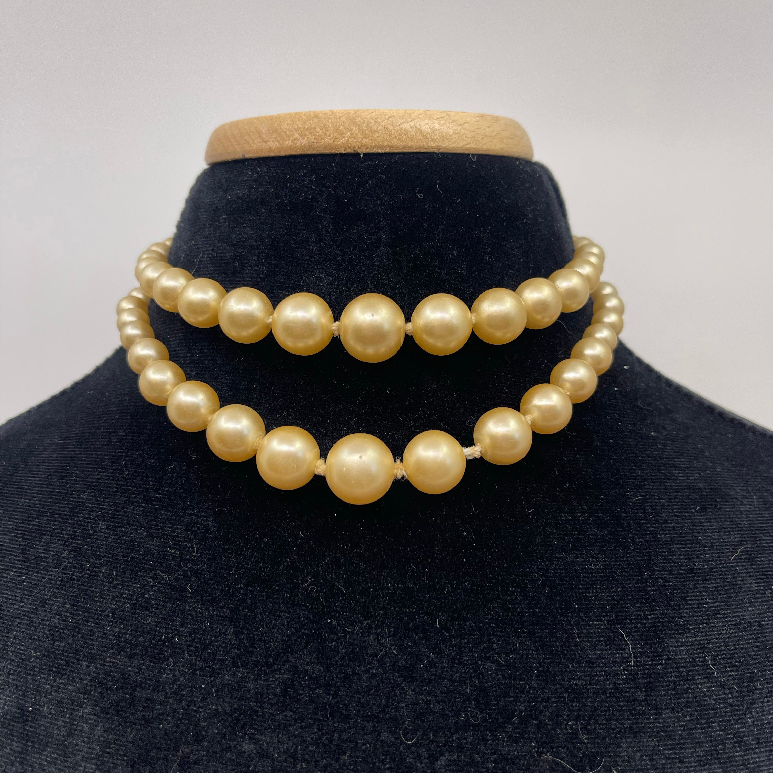 Pale Gold Double Strand Pearls 13" - True Vintage Day Collar #14