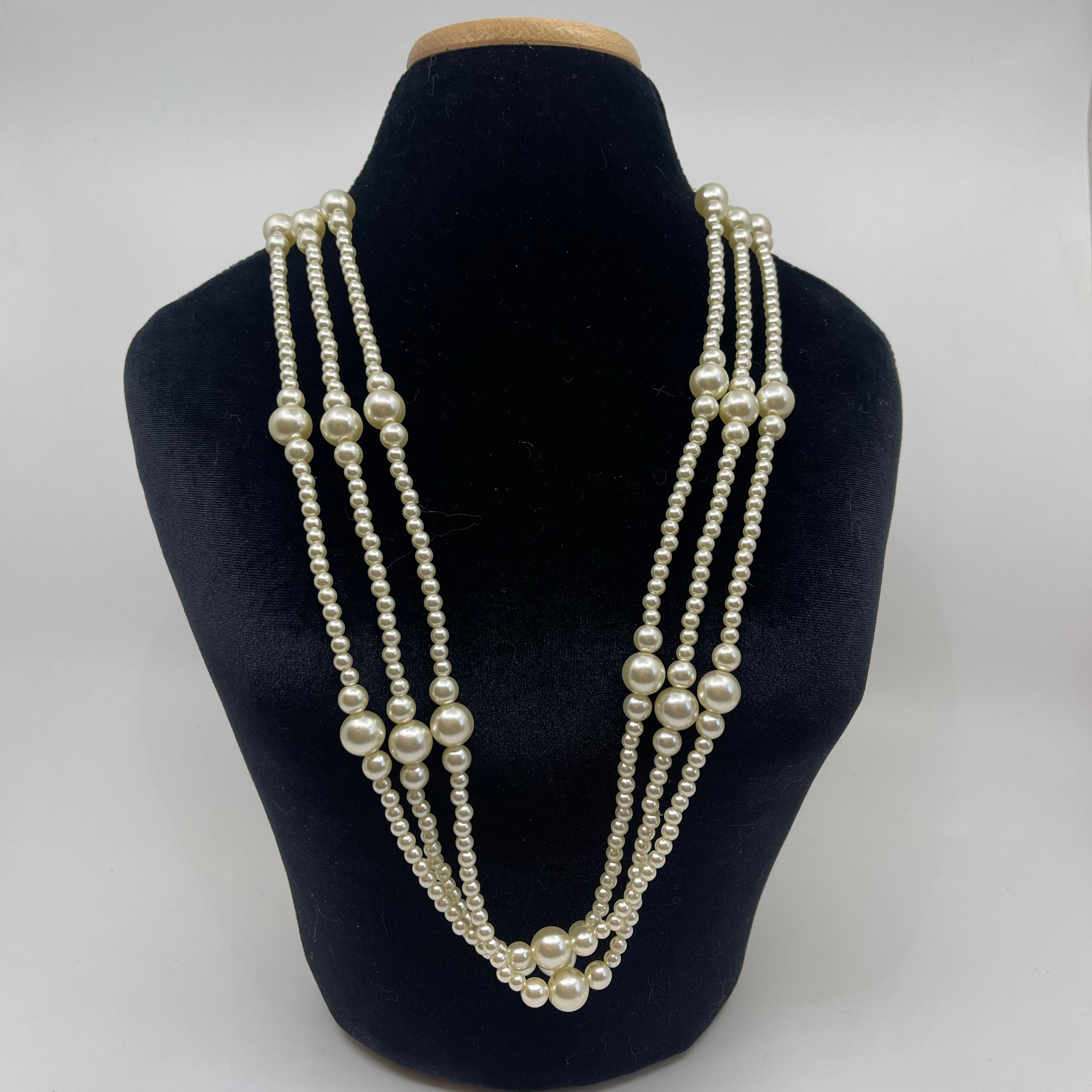 Cream Triple Strand Pearls 32" - True Vintage Day Collar #15