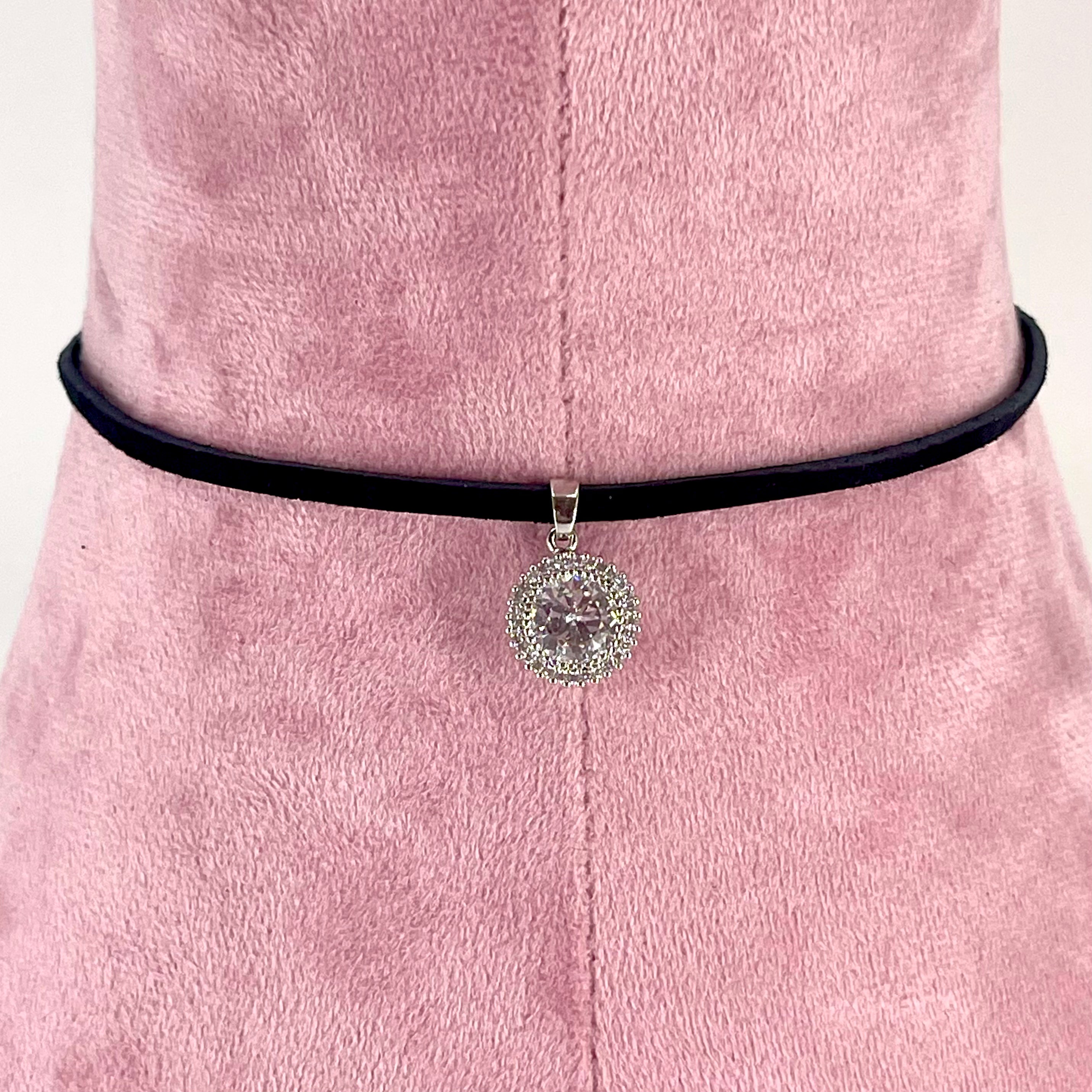 Sterling & Suede Lace Choker with Pave Halo Charm
