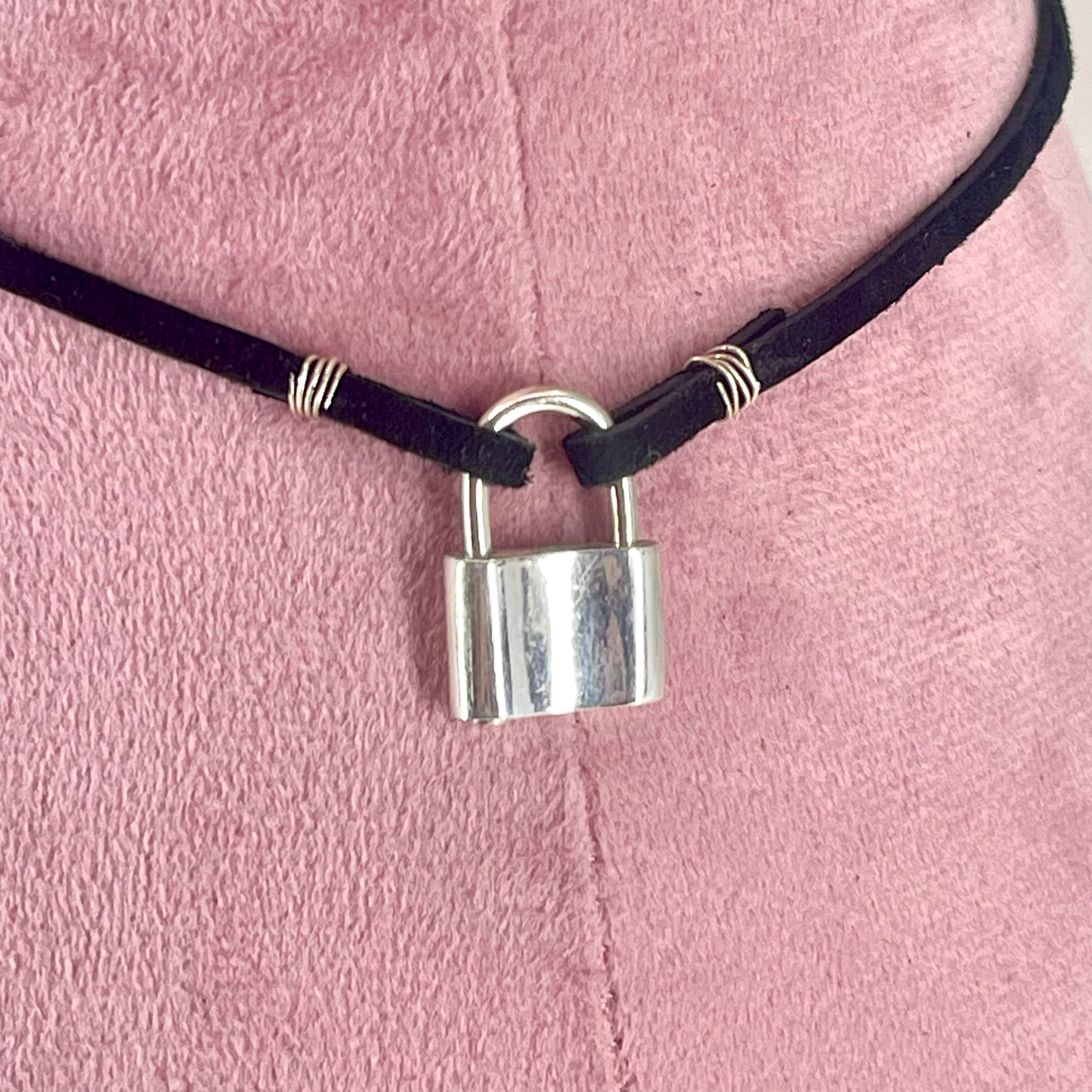 Sterling & Suede Lace Choker with XL Padlock Clasp