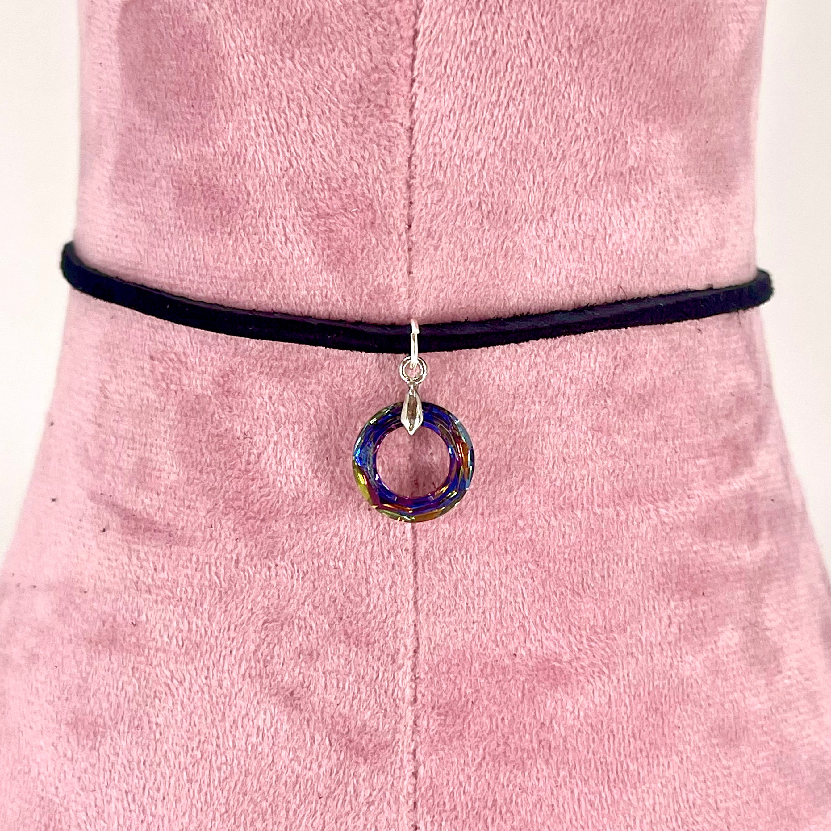Sterling & Suede Lace Choker with Rainbow Swarovski Ring of O