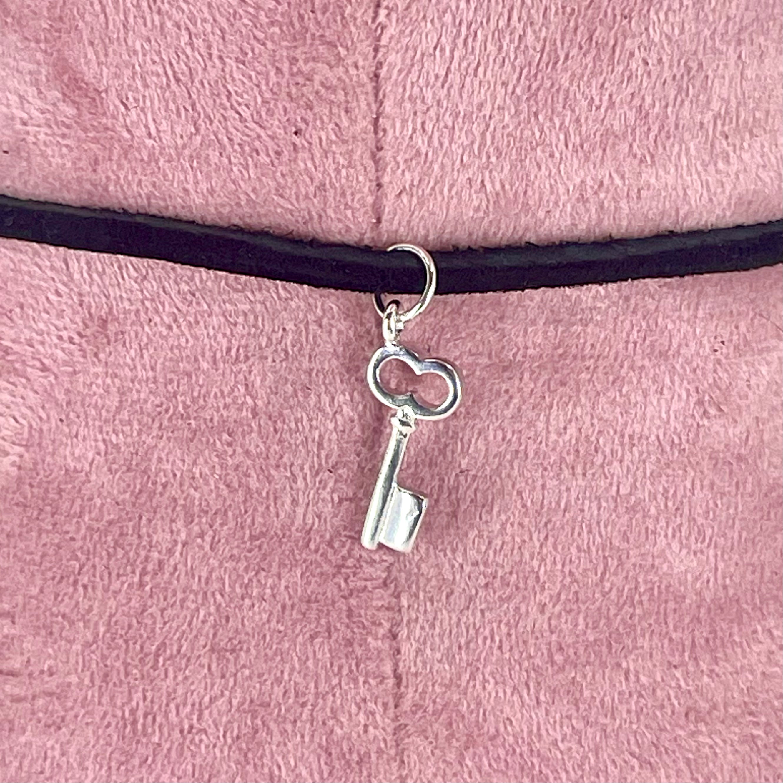 Sterling & Suede Lace Choker with Key Charm