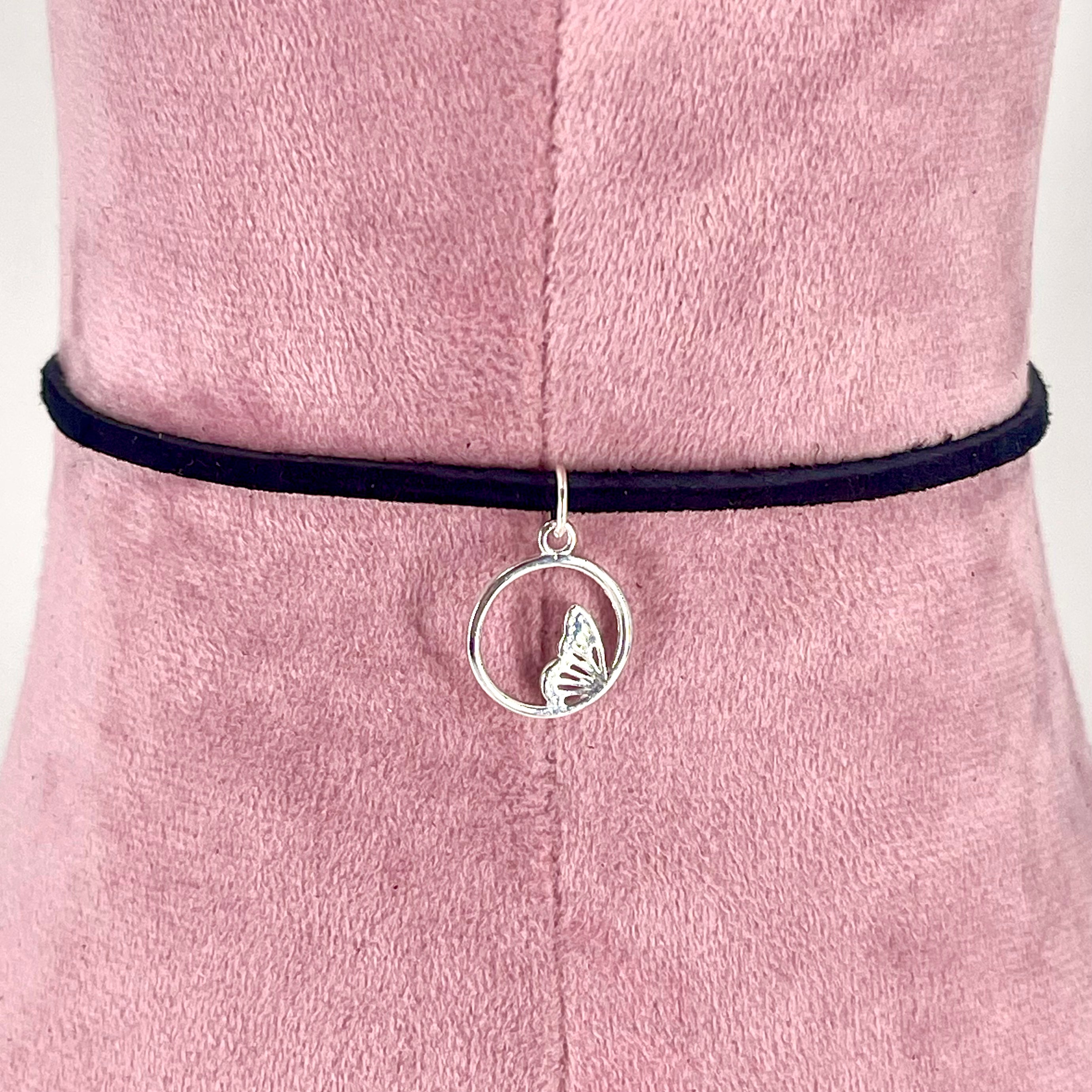 Sterling & Suede Lace Choker with Butterfly Ring of O