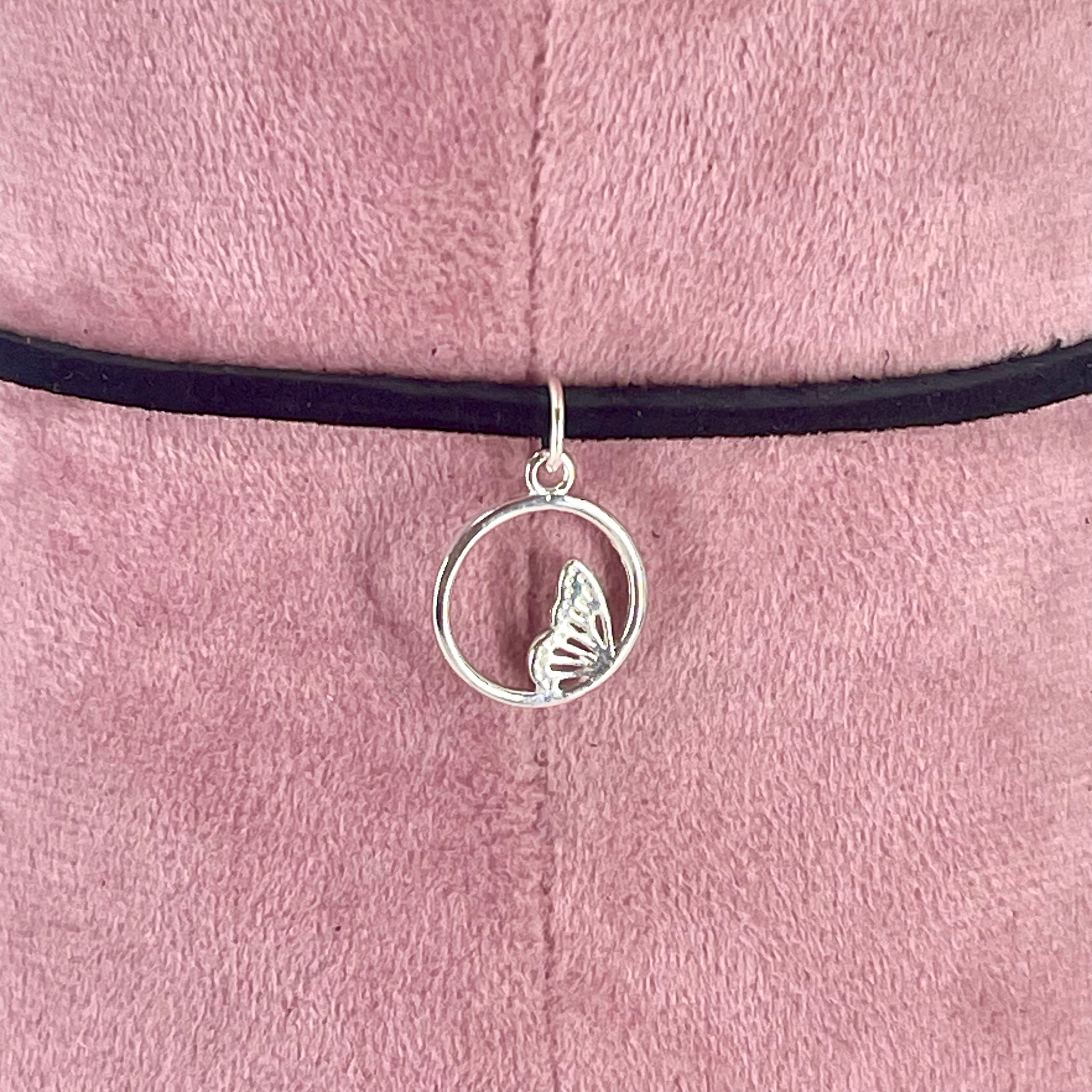 Sterling & Suede Lace Choker with Butterfly Ring of O