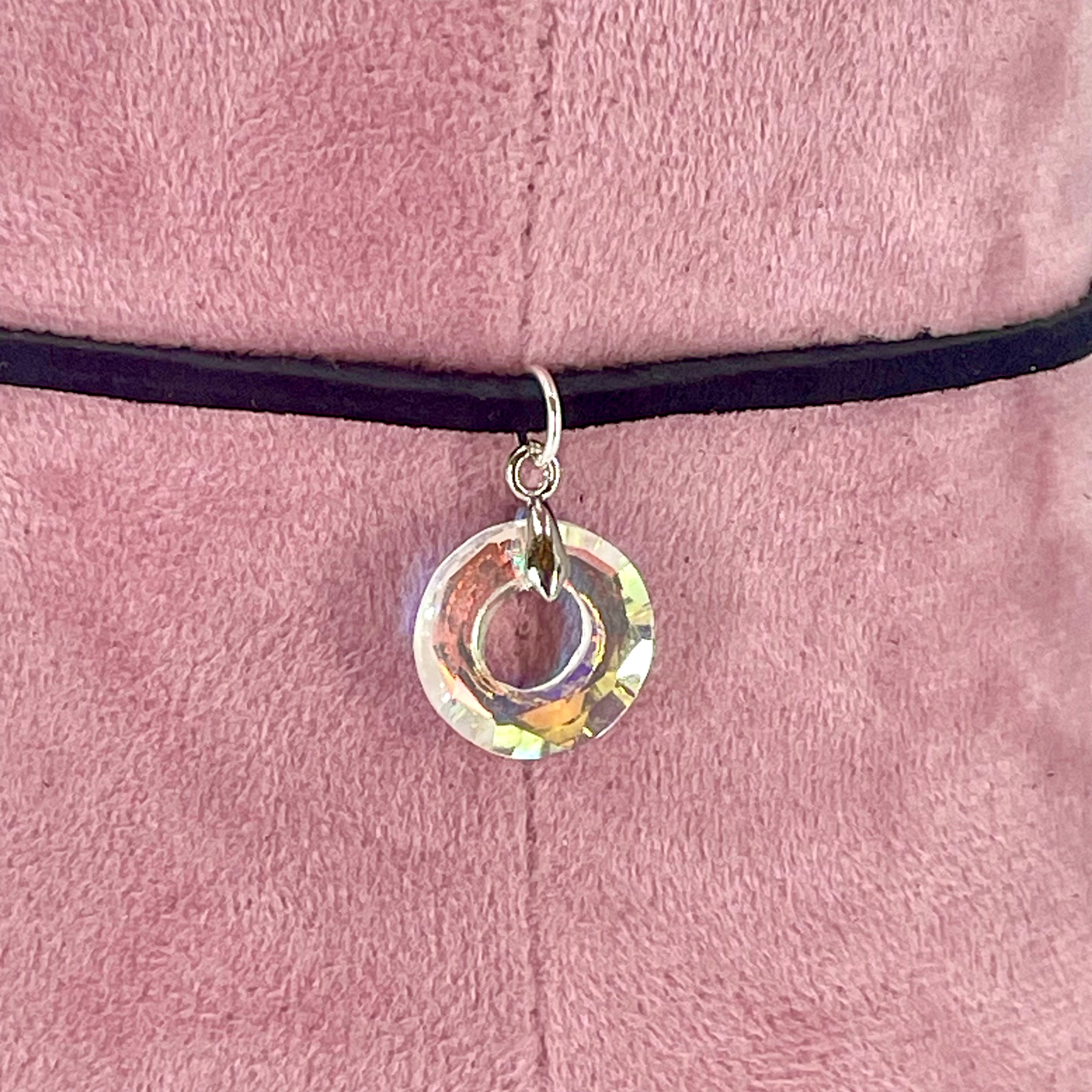 Sterling & Suede Lace Choker with Clear Swarovski Ring of O