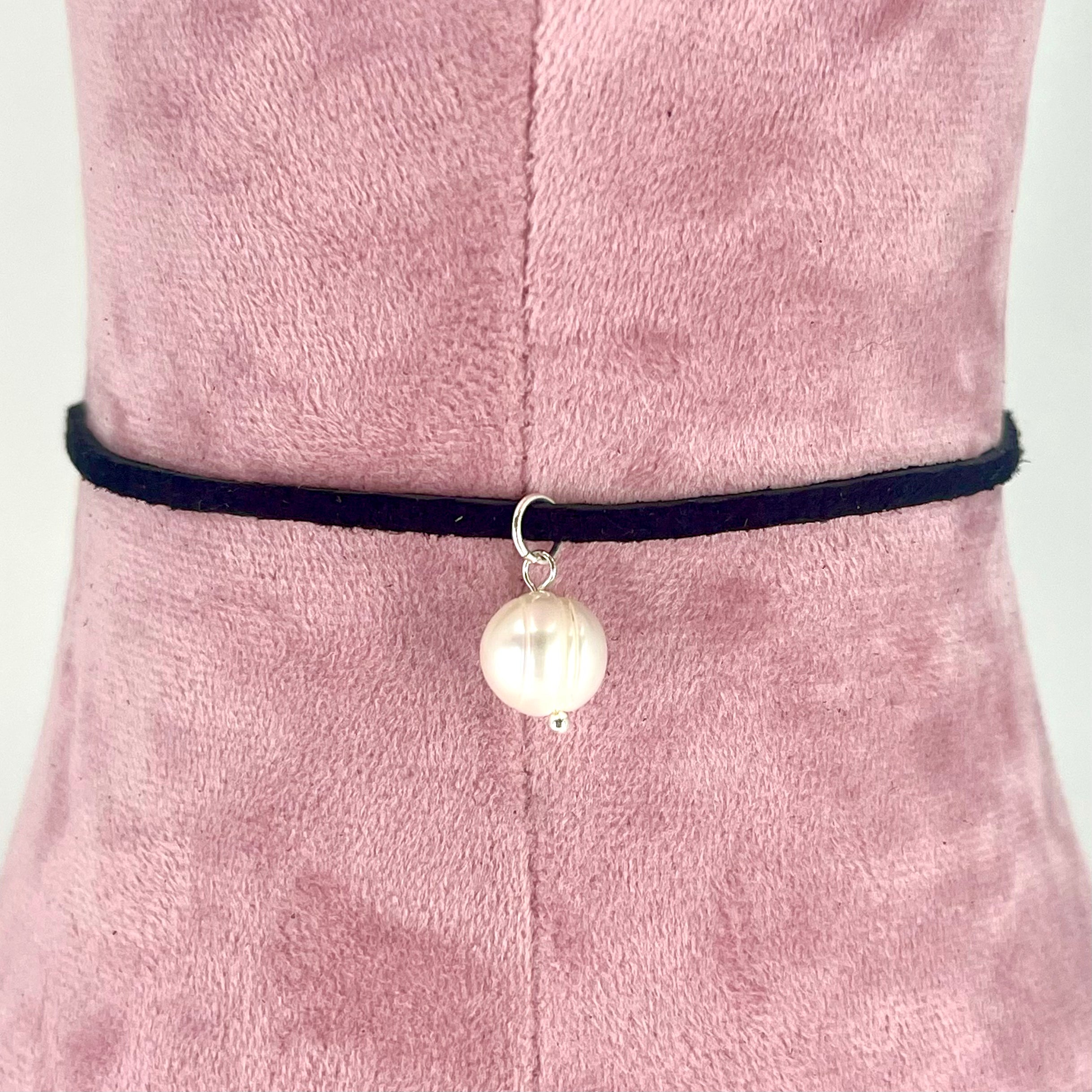 Sterling & Suede Lace Choker with Baroque Pearl Drop