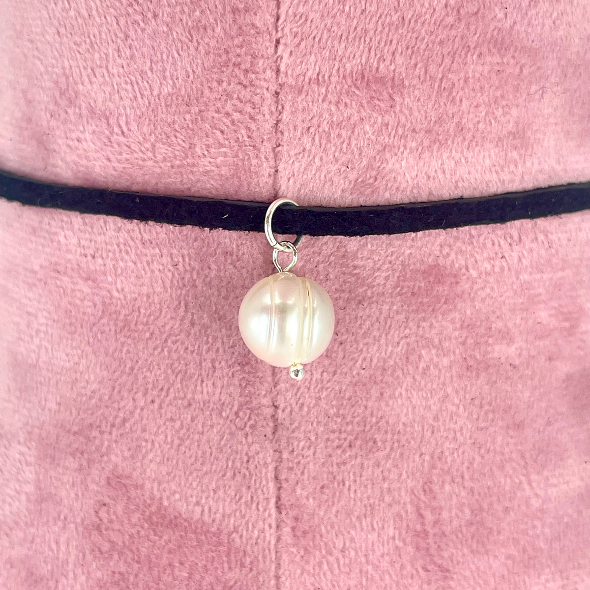 Sterling & Suede Lace Choker with Baroque Pearl Drop