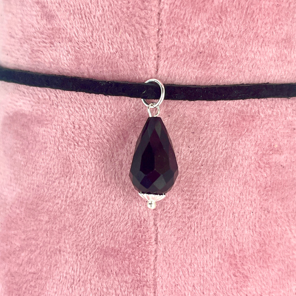 Sterling & Suede Lace Choker with Black Crystal Drop