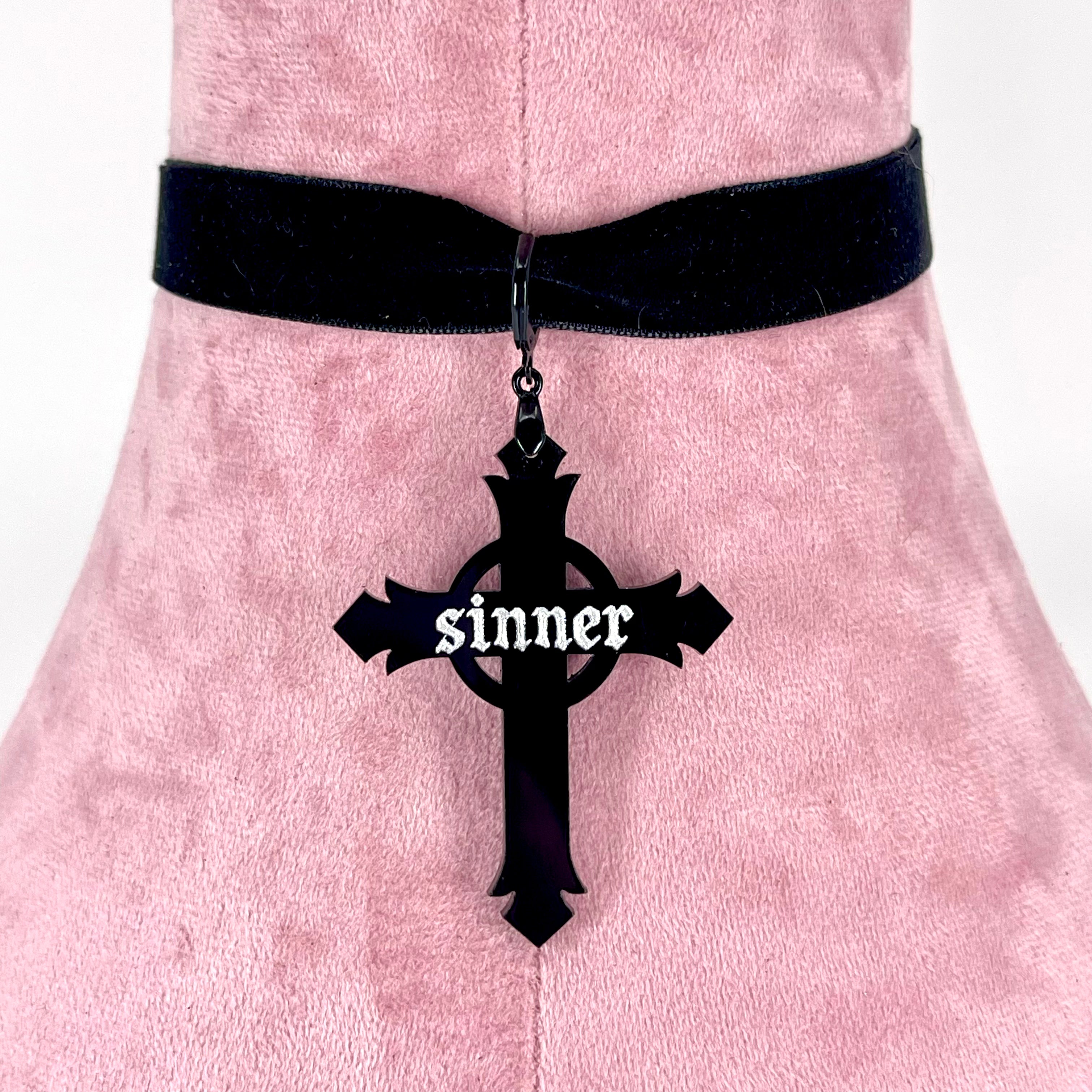 Sinner - Gothic Cross Collar Tag