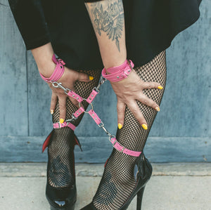 Design Your Own Leather Bondage Hogtie - BDSM Quad Clip Bondage Strap Restrained Grace