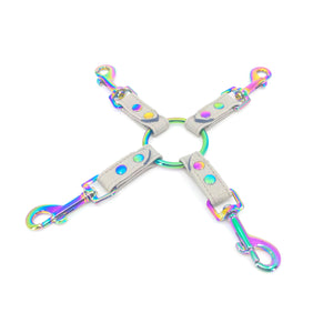 Dove Gray Vegan Leather BDSM Hogtie Bondage Strap Restrained Grace Iridescent Rainbow