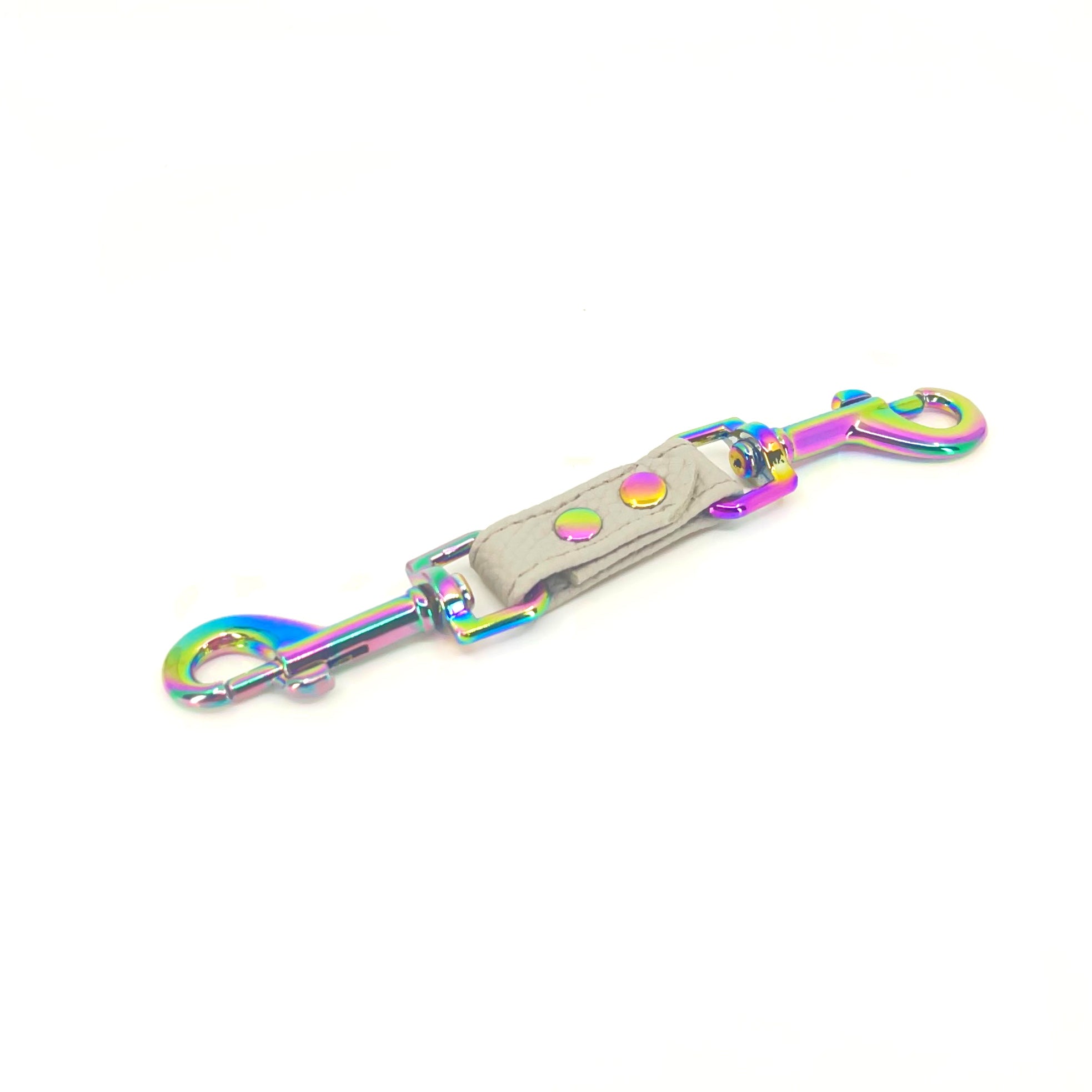 Dove Gray Vegan Leather BDSM Double Snap Hook Bondage Strap Restrained Grace Iridescent Rainbow