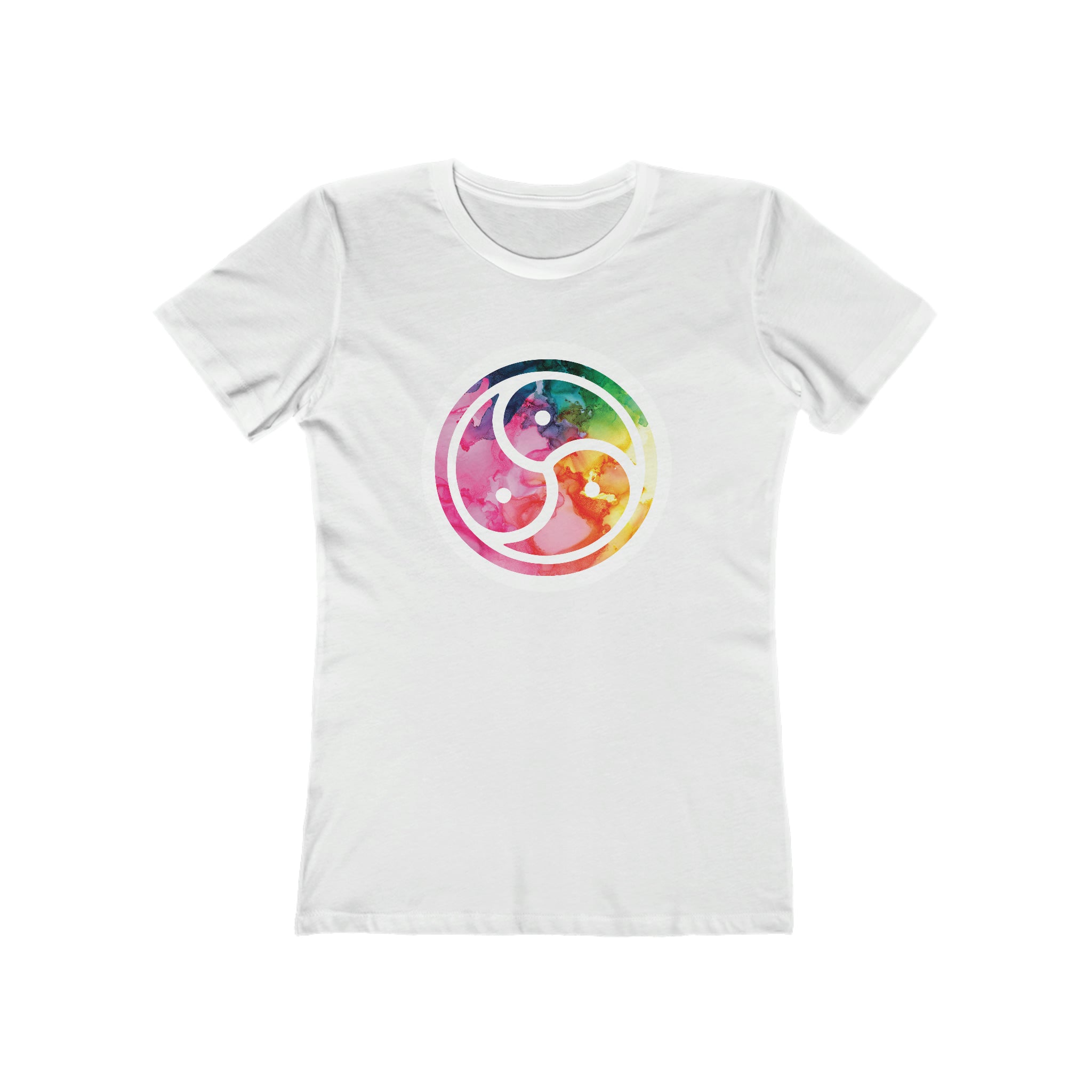 Watercolor Rainbow BDSM Emblem Femme Fit T-Shirt T-Shirt Restrained Grace Solid White S