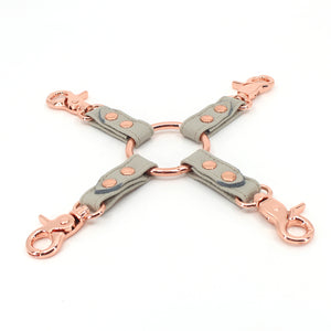 Dove Gray Vegan Leather BDSM Hogtie Bondage Strap Restrained Grace Rose Gold