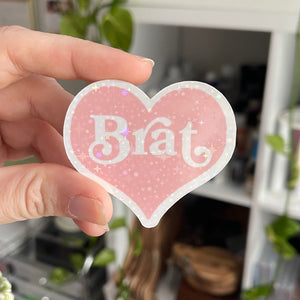Brat Pink Sparkle Heart - Vinyl Sticker Sticker Restrained Grace