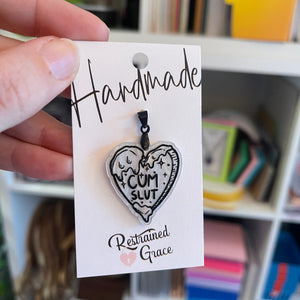 Cum Slut Collar Tag in White Pearl Collar Tag Restrained Grace