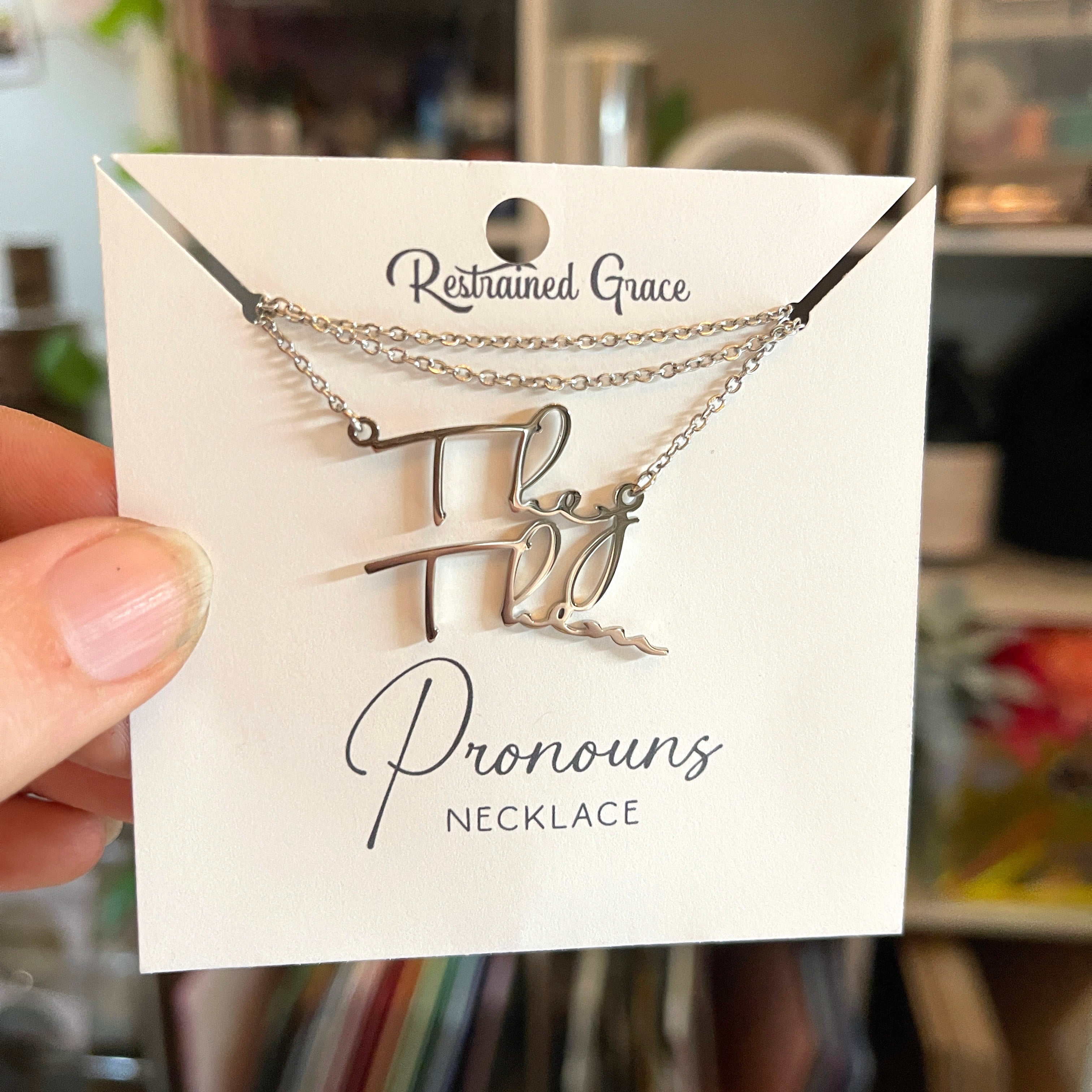 The Retro Pronoun Necklace in Stainless Steel Necklace Restrained Grace