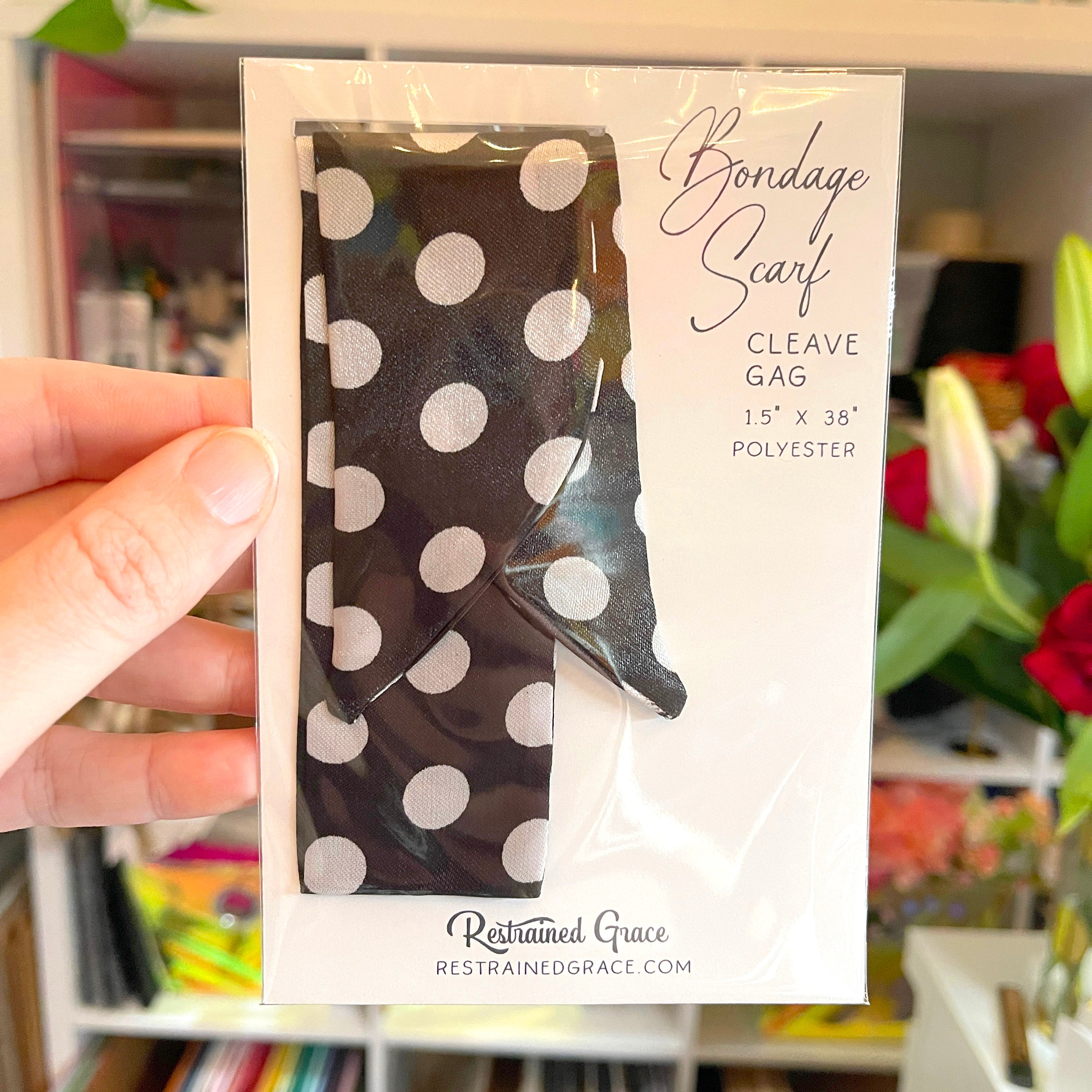 Polka Dot Cleave Gag Bondage Scarf Gag Restrained Grace Black