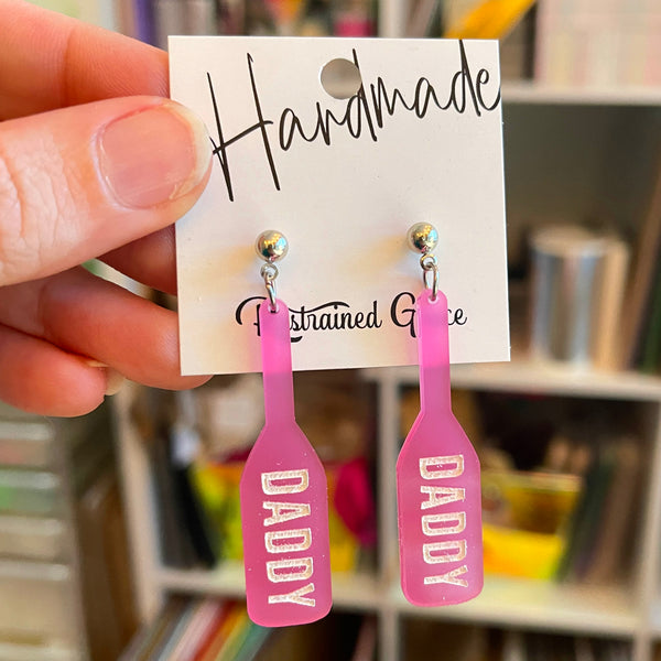 Daddy Paddle Earrings in Pink - BDSM Jewelry Earrings Restrained Grace   