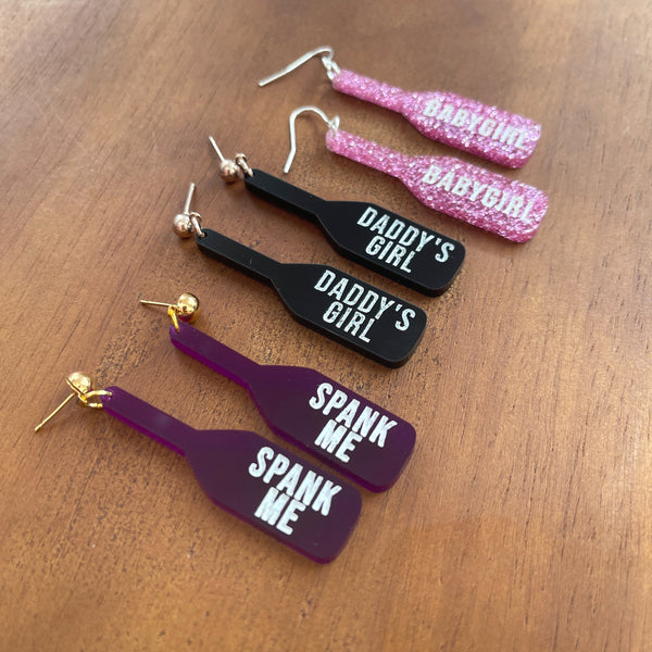 Design Your Own BDSM Paddle Earrings - Custom Engraved Earrings Restrained Grace   
