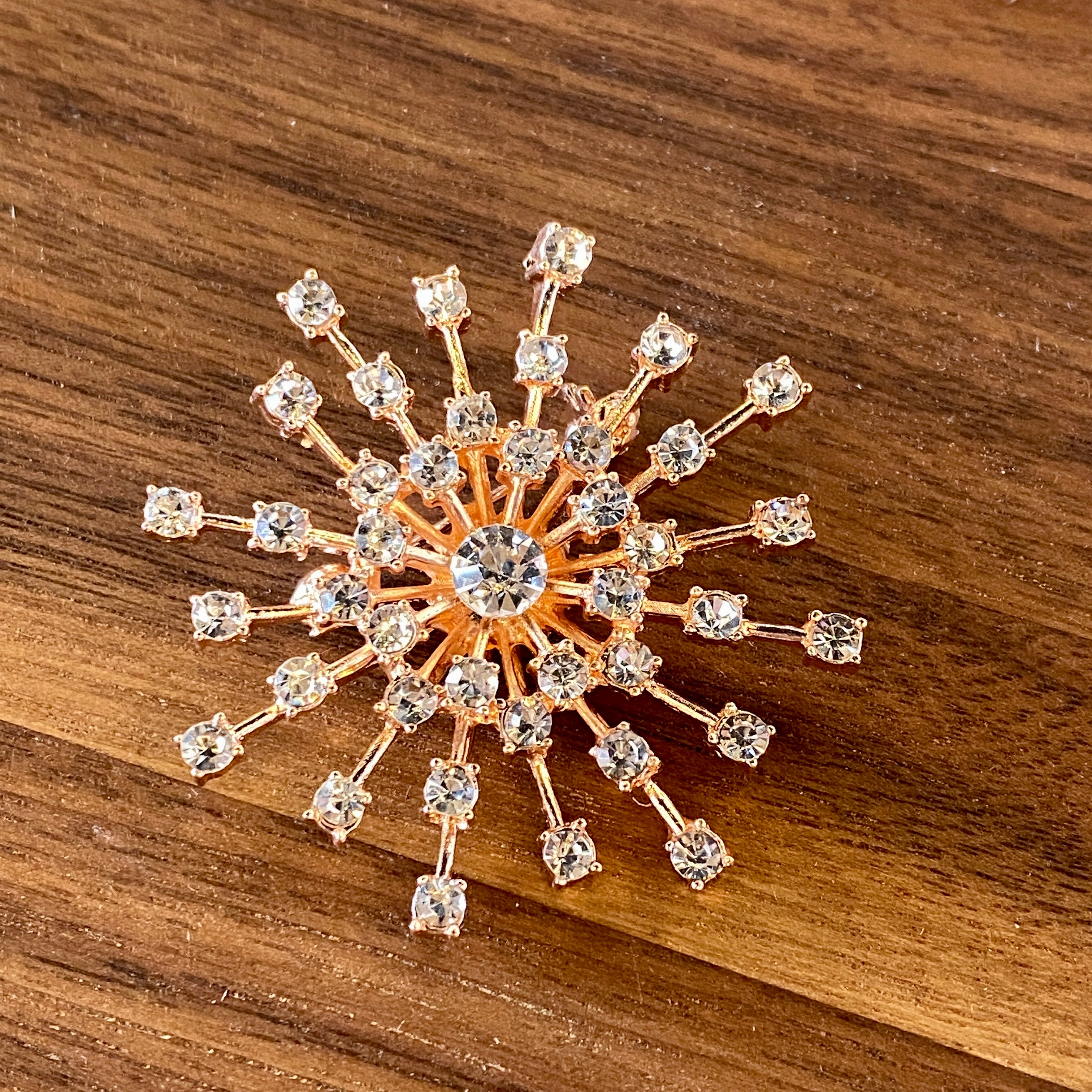 Starburst Special Occasion Brooch in Rose Gold and Cubic Zirconia Brooch Restrained Grace